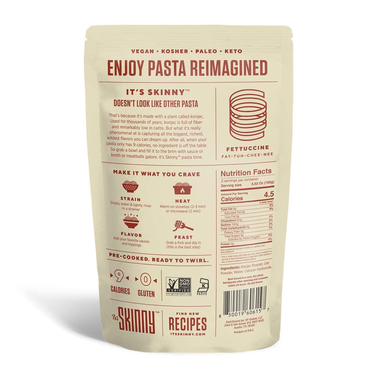 It's Skinny Low Carb Pasta - Pre-cooked Fettuccine Konjac Shirataki Noodles | Gluten Free, Vegan, Keto-Friendly (24-Pack) | Perfect for Weight Loss, Healthy Meals & Low-Carb Diets