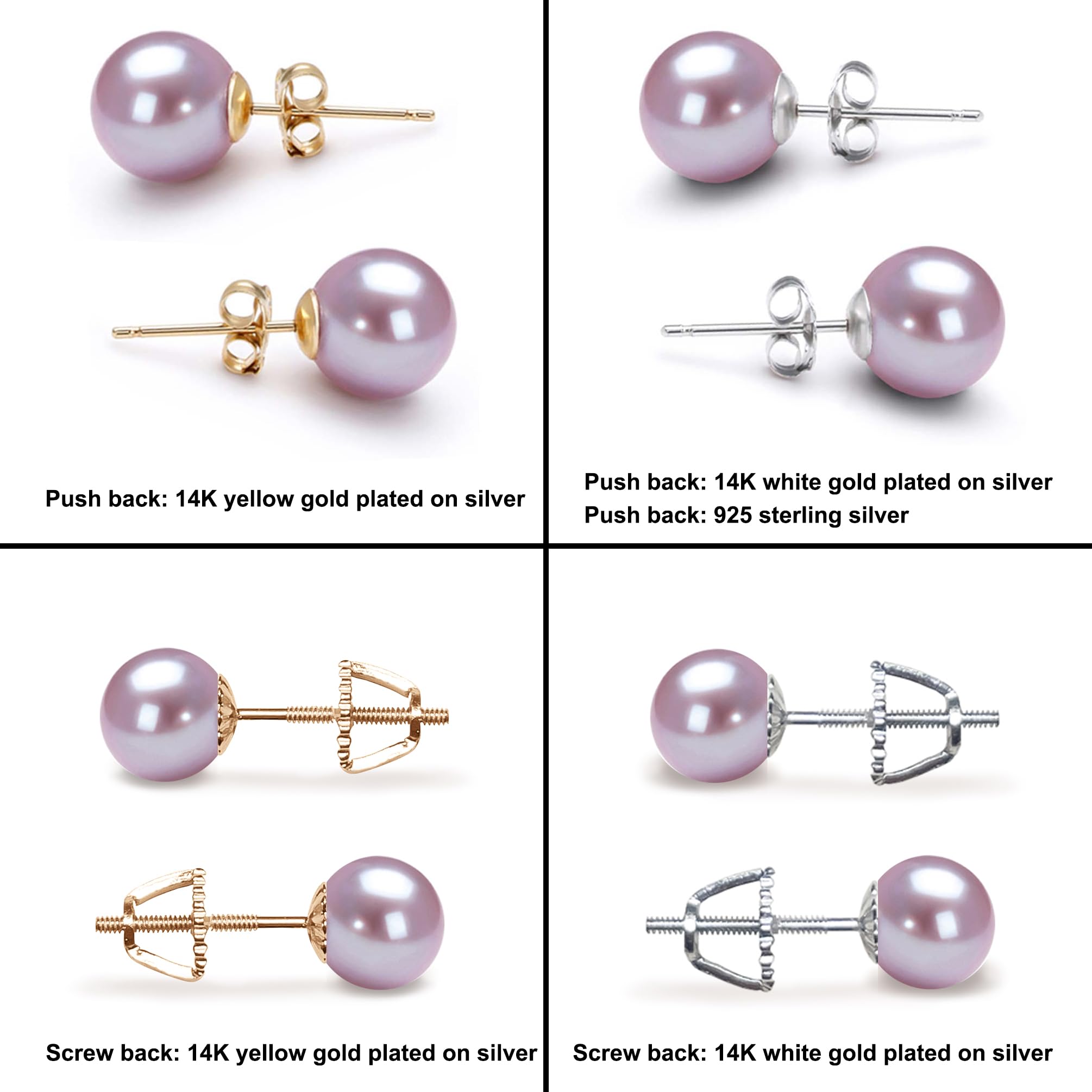 AAA Grade 5-10mm Japanese Freshwater Cultured Pearl Stud Earrings for Women - Lavender Pearls with Sterling Silver Settings & Gift Box | Elegant Jewelry for Weddings, Parties & Daily Wear - Orien Jewelry