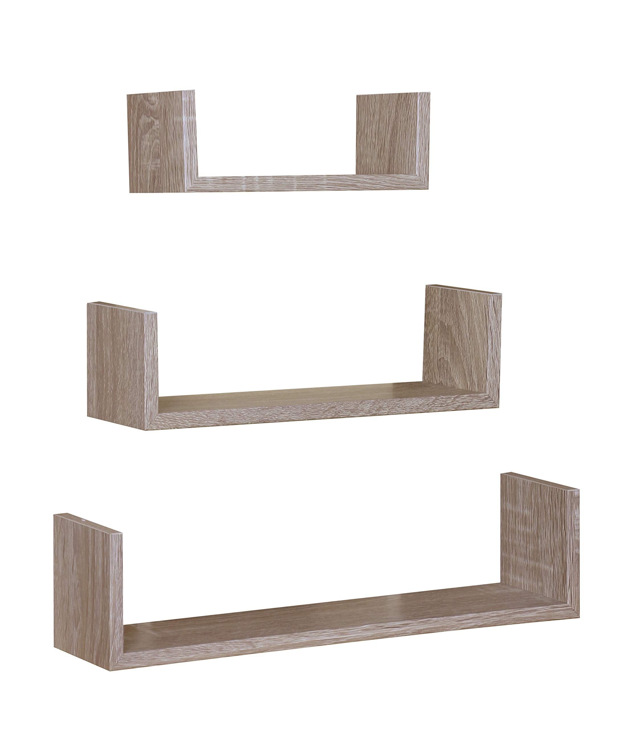 Durable Floating Wood Shelves Set of 3 - Solid Oak Wall Shelves for Living Room, Bedroom, Kitchen Storage & Decor