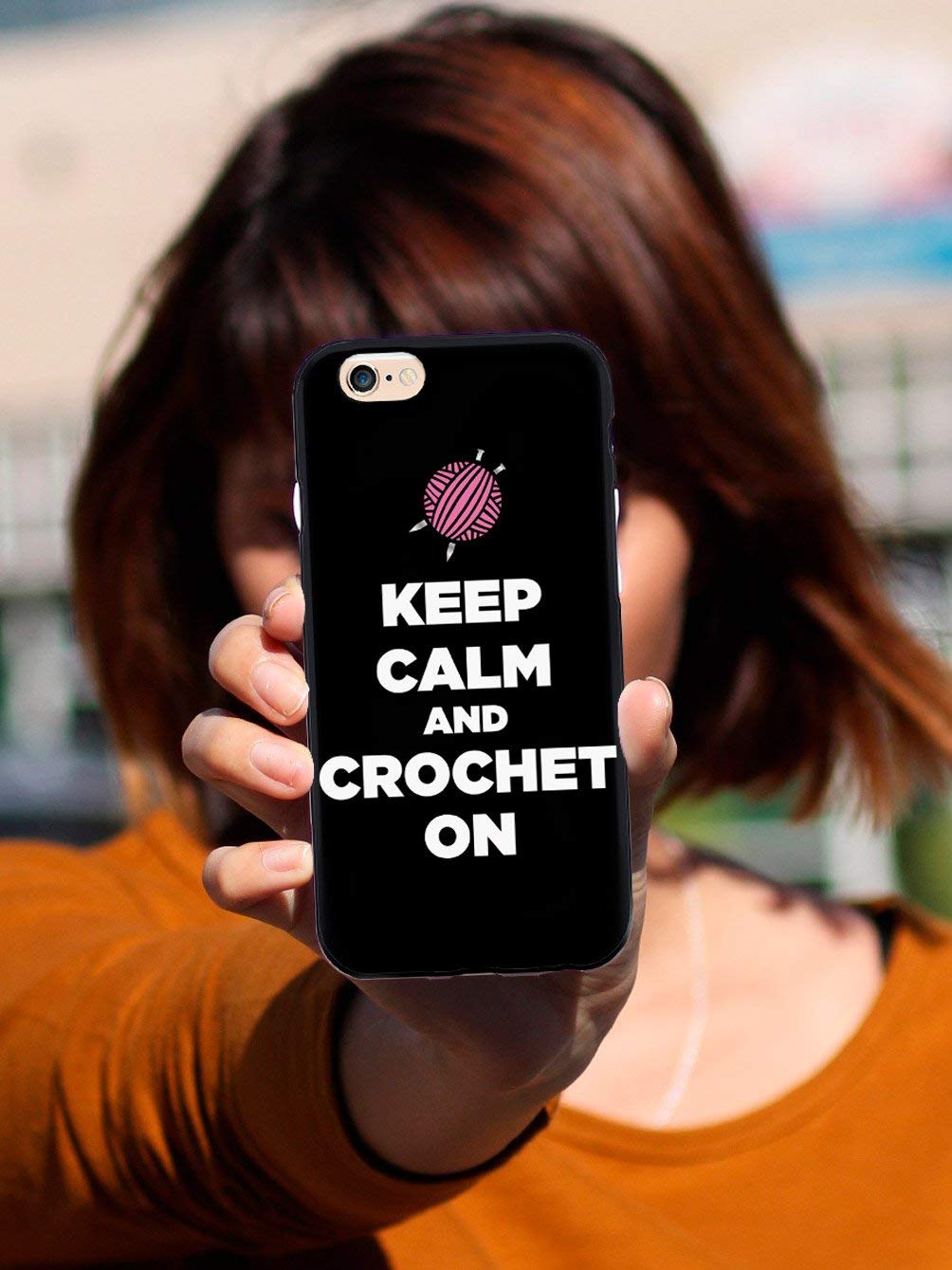 Inspired Cases - Premium 3D Textured Protective Phone Case for Apple iPhone 7 Plus (Compatible) - Keep Calm and Crochet On Design - Black - Perfect for Daily Use, Work & Travel Protection