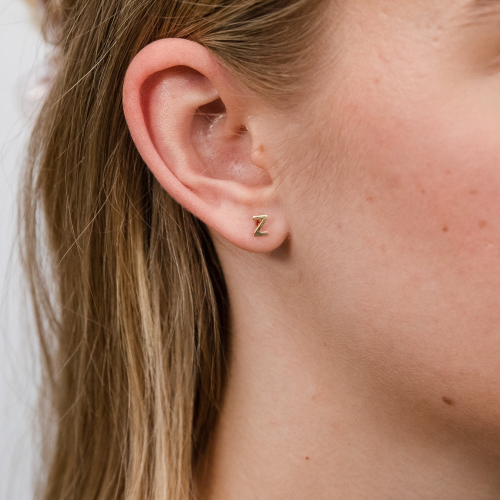 9ct Gold Mini Initial Z Stud Earrings - Dainty Personalized Jewelry for Women & Girls - Perfect for Gifts, Birthdays & Everyday Wear