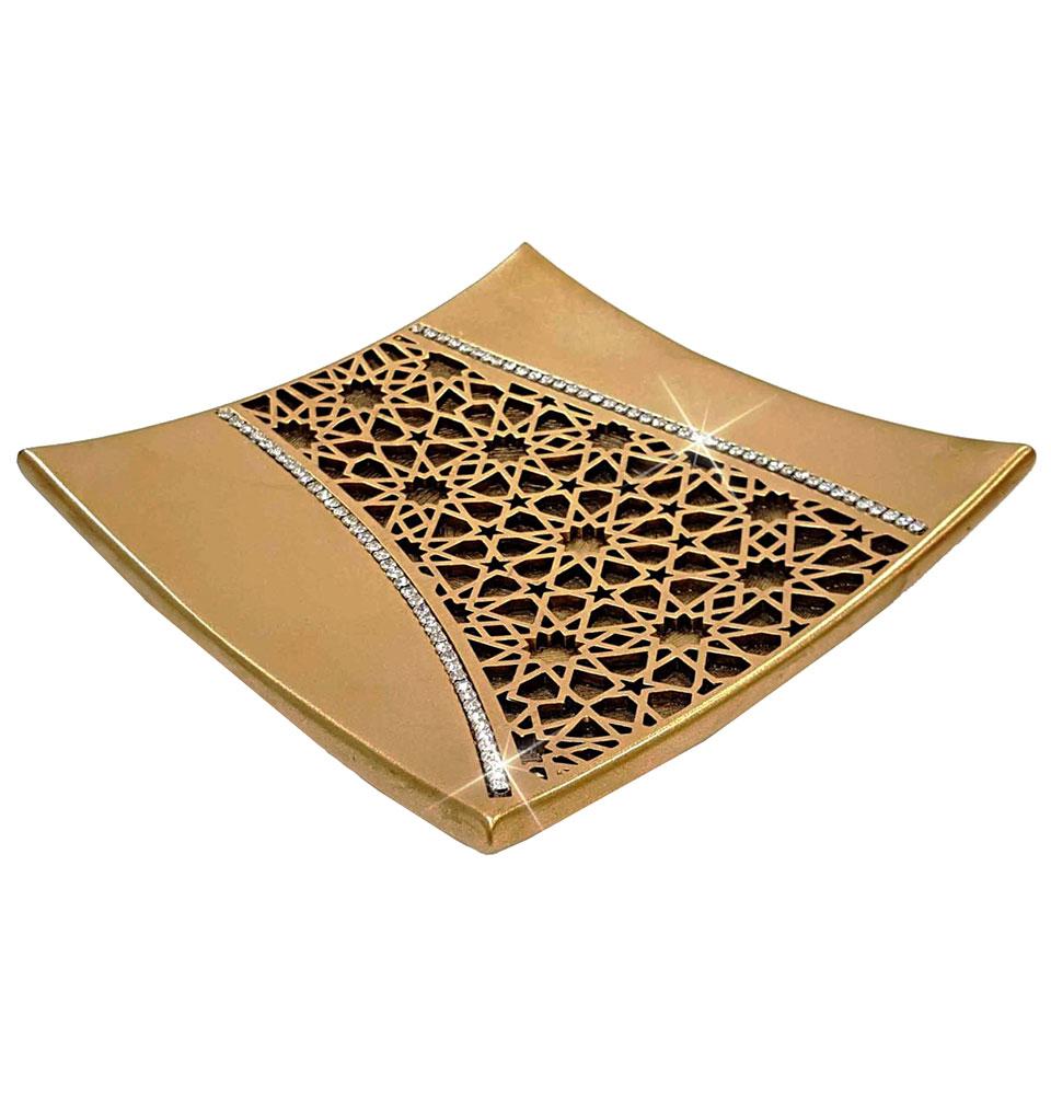 Selcuk Square Plate - Islamic Table Decor in Gold for Home, Wedding & Ramadan Decoration