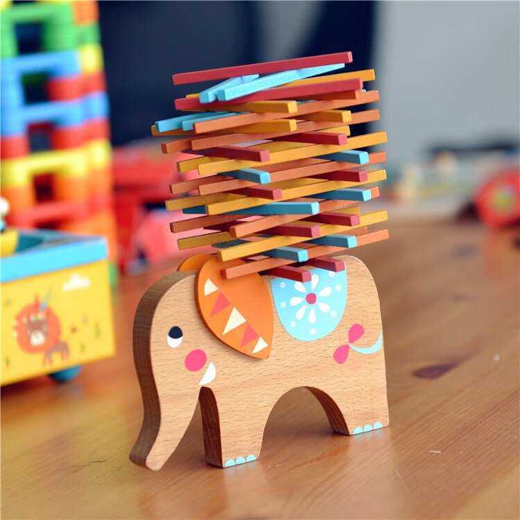 Elephant Stack Balancing Wooden Toy Game - Fun Family Board Game for Kids & Adults - Perfect for Parties, Gifts & Indoor Playtime