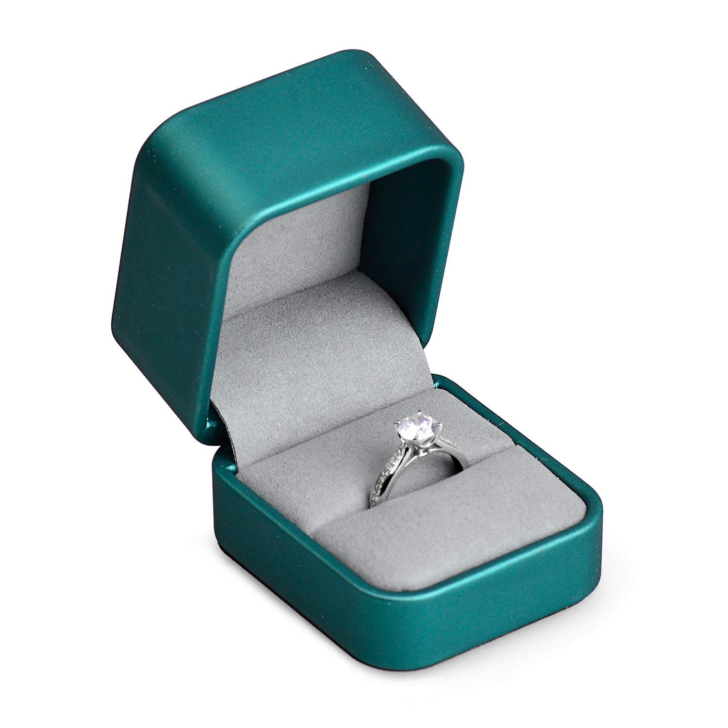 Premium Green Leather Ring Box - Small Vintage Jewelry Presentation Case for Proposal, Engagement & Wedding - Perfect for Romantic Surprises & Gift Giving