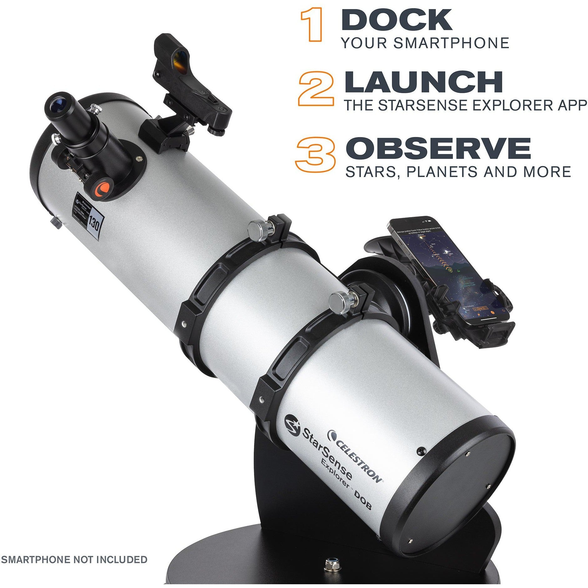 StarSense Explorer 130mm Smartphone-Enabled Tabletop Dobsonian Telescope - Stargazing for Beginners & Backyard Astronomy (Portable & Easy Setup)
