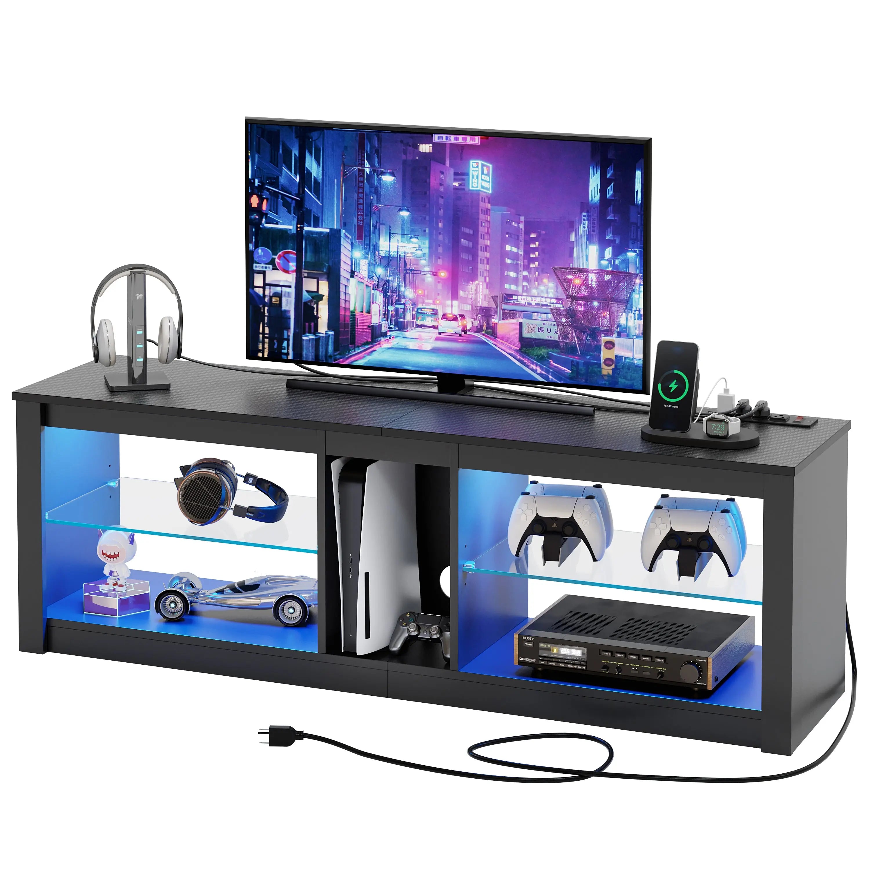 Bestier 55 Inch LED Gaming TV Stand with Power Outlet & USB Ports - Sturdy Entertainment Center for PS5, Xbox & Smart TVs - Perfect for Living Room, Bedroom & Game Room Setup