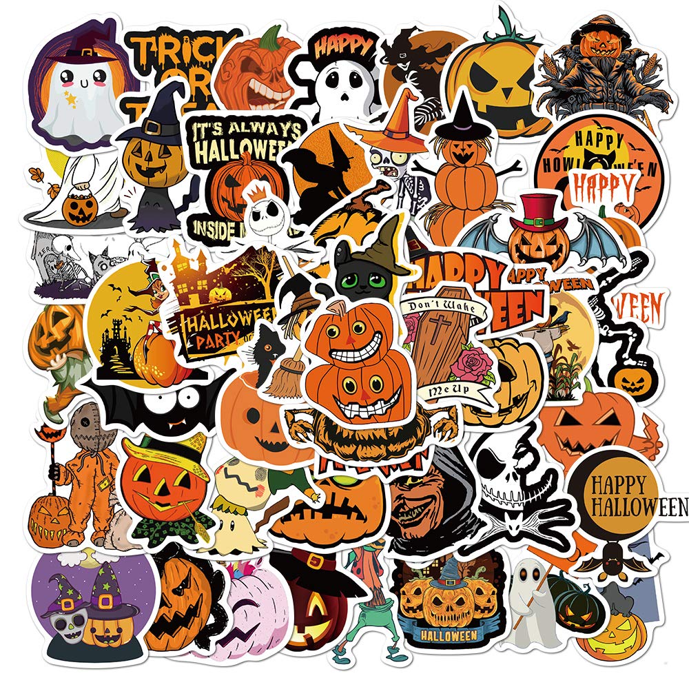 Tianys 50 Halloween Holiday Stickers - Cute Scrapbook Decals, Waterproof Graffiti Stickers for Laptops, DIY Crafts - Perfect for Halloween Party Decorations, Gift Wrapping & Journaling