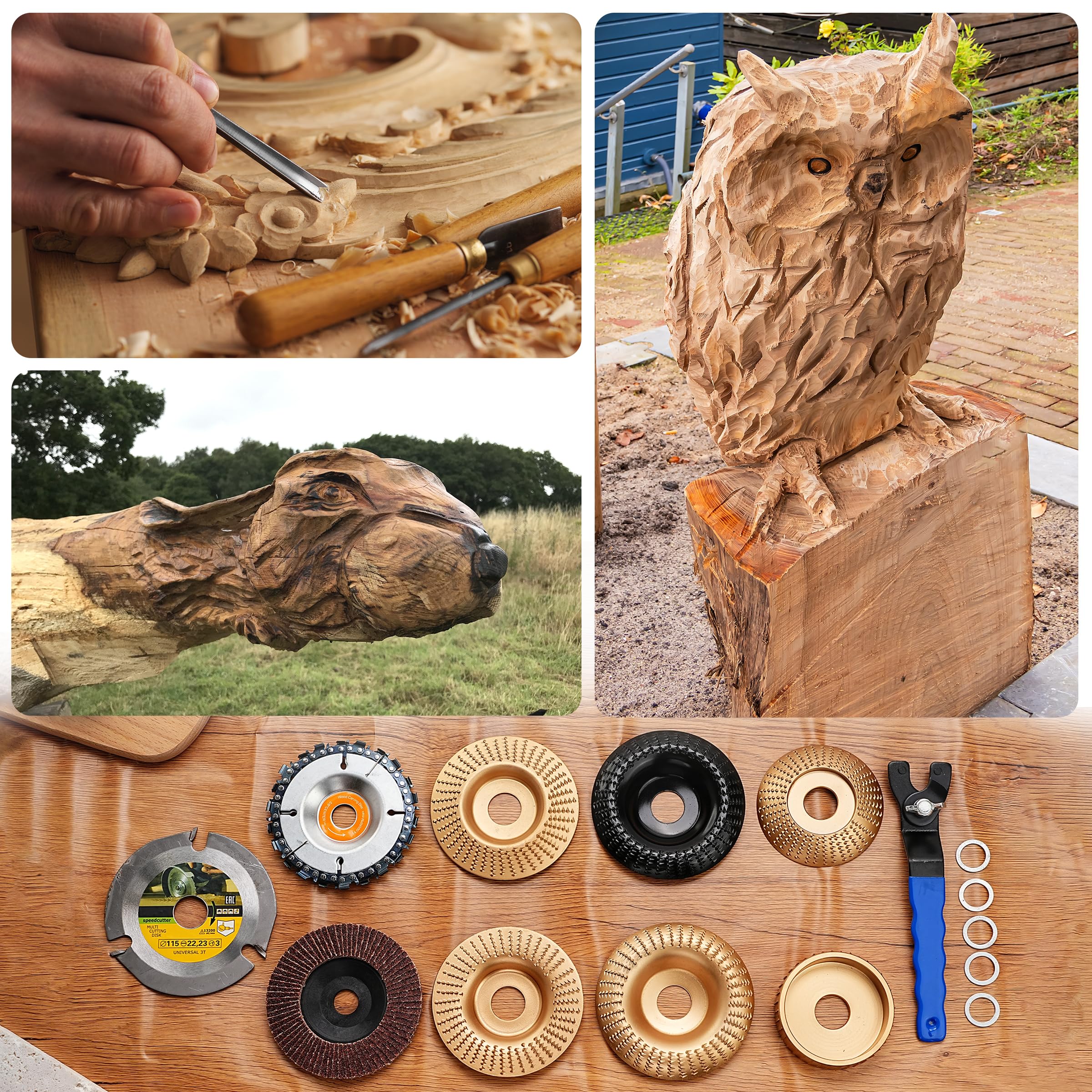 15-Piece Wood Carving Disc Set - 4 1/2 Inch Grinding Wheels with 7/8