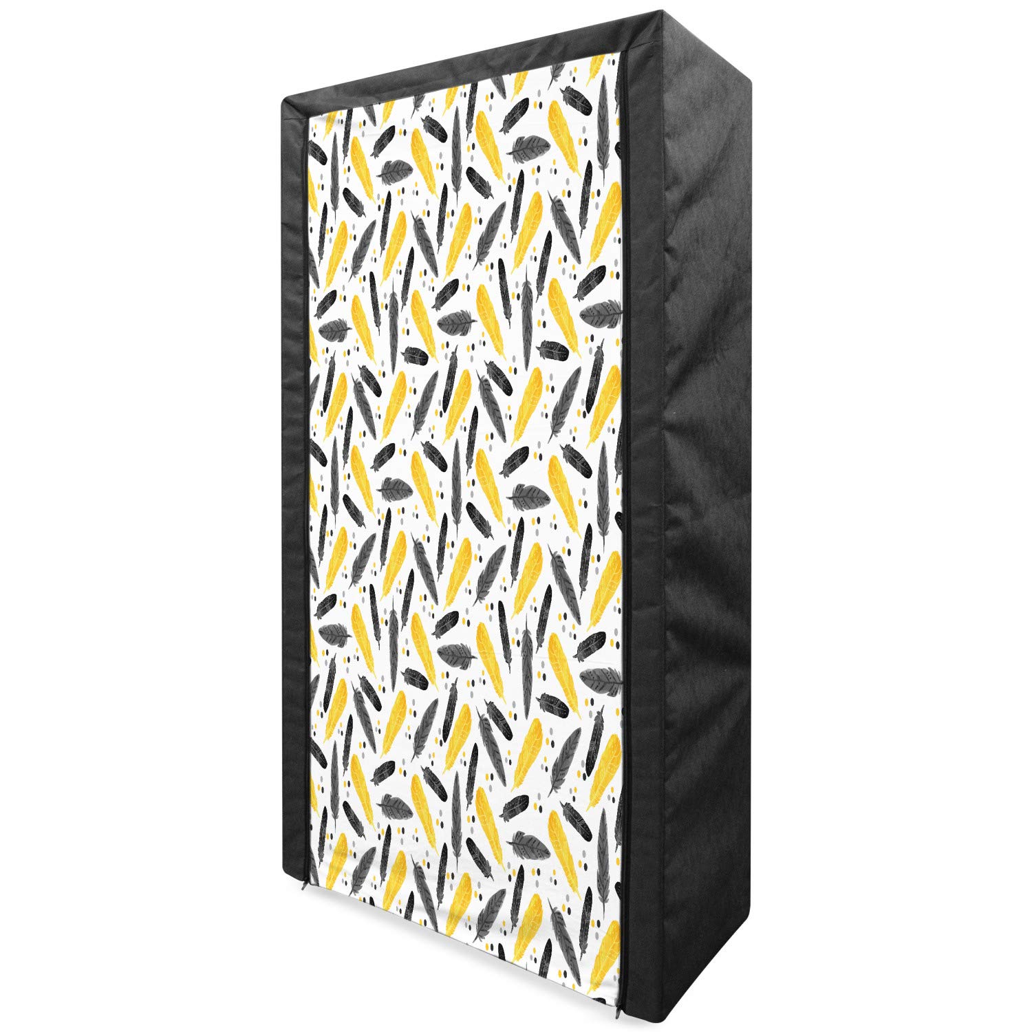 Ambesonne Yellow Portable Fabric Wardrobe with Watercolor Polka Dot Boho Feather Print - 33.5