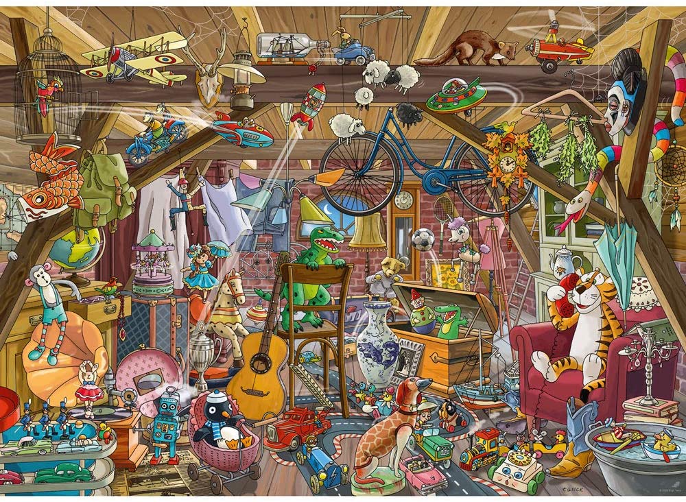 Heye 1000-Piece Triangular Jigsaw Puzzle - In The Attic Vintage Art Puzzle for Adults - Perfect for Family Game Night & Stress Relief