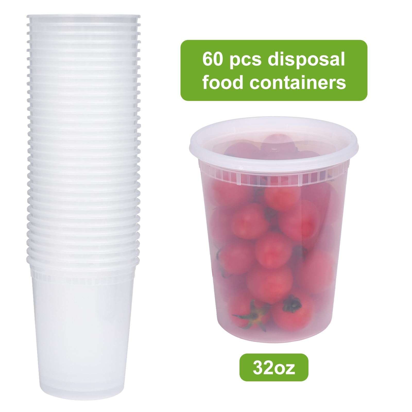 Moretoes 60-Pack 32oz Soup Containers with Lids - Heavy Duty Microwave Safe Airtight Food Storage Containers for Soups, Leftovers, Sauces, Meal Prep & Restaurant Takeout - BPA Free Leakproof Deli Containers
