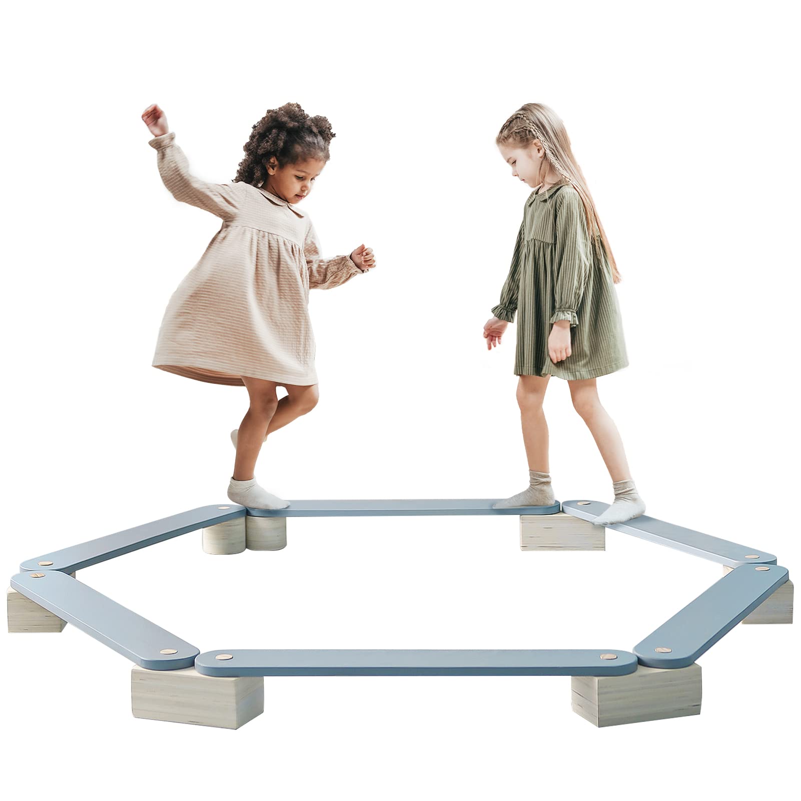 Wooden Balance Beam Stepping Stones for Kids - 6-Piece Montessori Obstacle Course Set for Indoor & Outdoor Play - Balance Board & Gymnastic Beam to Improve Coordination & Gross Motor Skills - Perfect for Backyard Play, Preschool Activities & Toddler Development