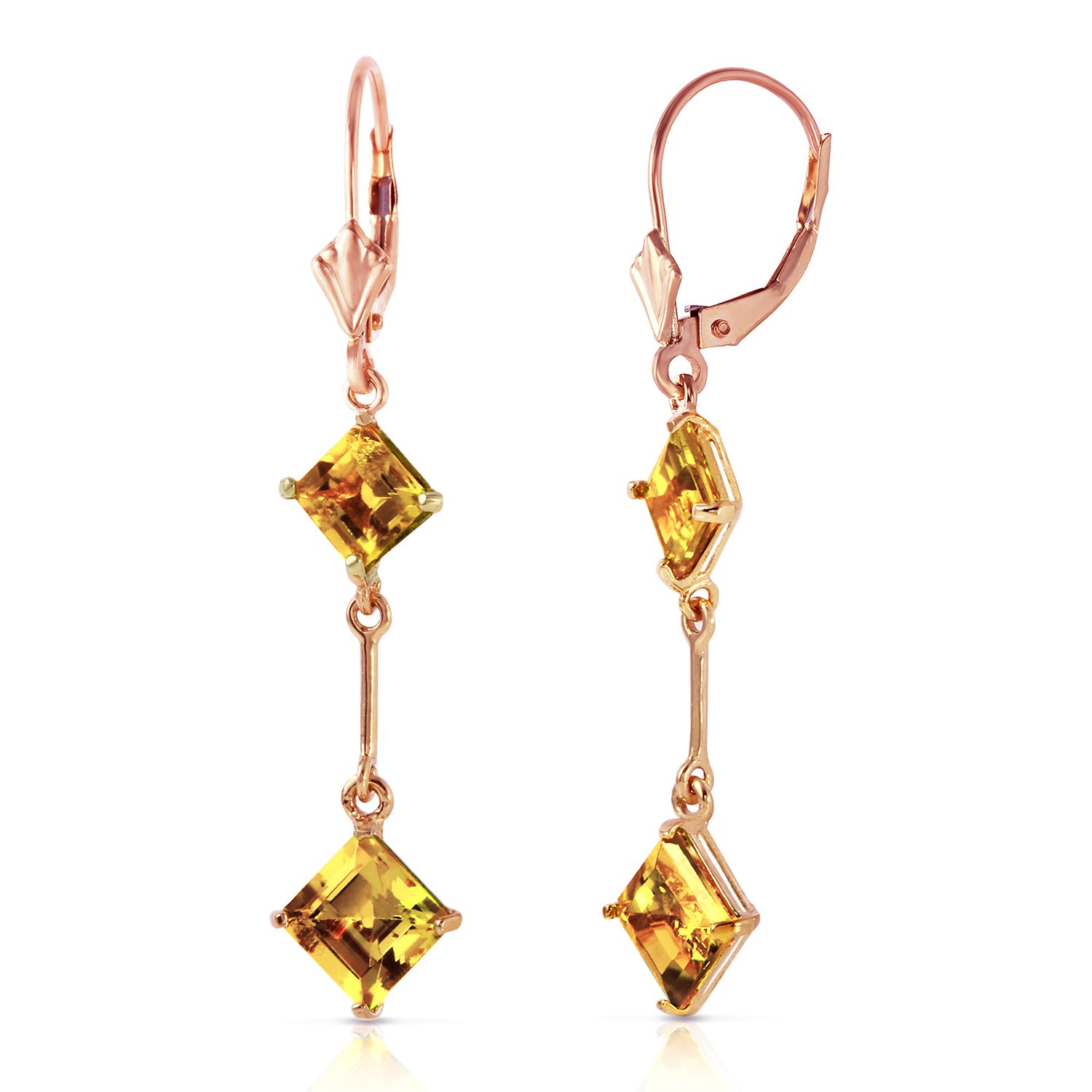 14K Solid Rose Gold Leverback Earrings with Natural Citrine Gemstones - Elegant Dangle Earrings for Women, Perfect for Weddings, Parties & Special Occasions