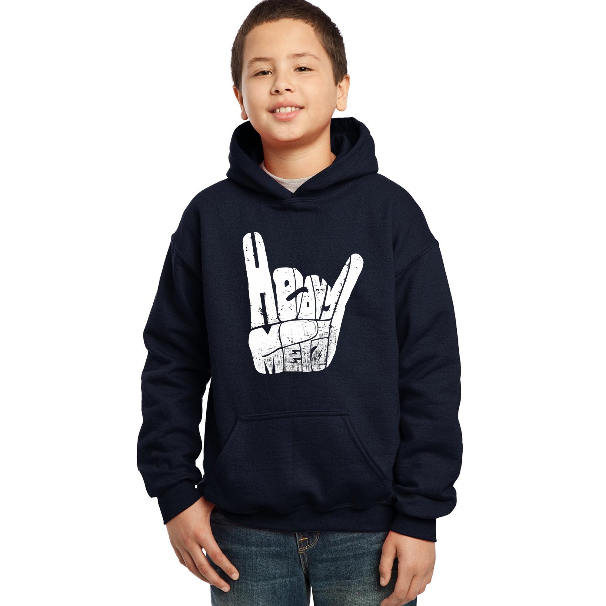 LA POP ART Boys' Heavy Metal Word Art Hooded Sweatshirt | Trendy Graphic Pullover for Teens | Perfect for Concerts, School & Streetwear Fashion