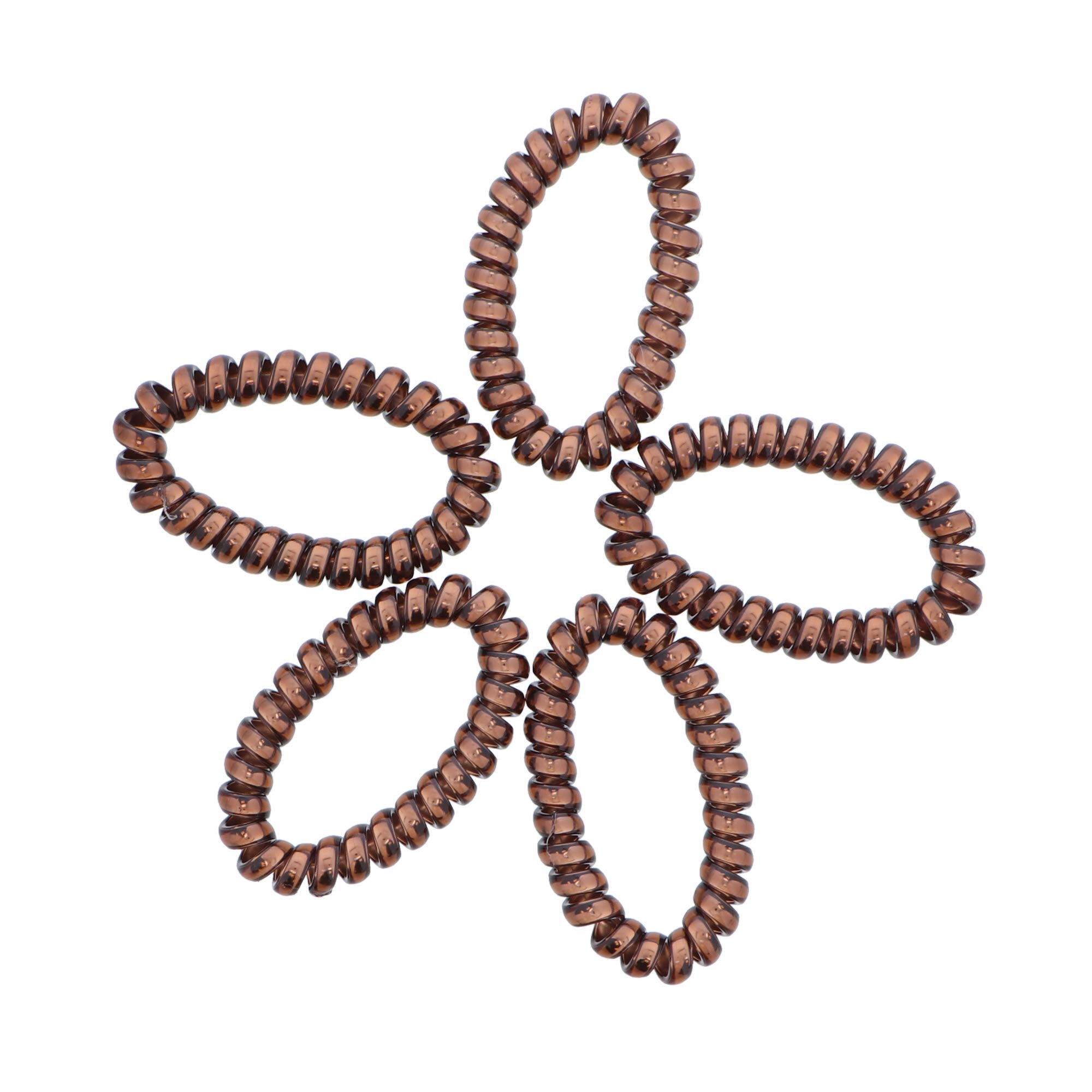 Shiny Coil Pony Holders Spiral Hair Ties - 5 Pack Shiny Brown Hair Accessories for Women & Girls - Perfect for School, Work, Sports and Everyday Use
