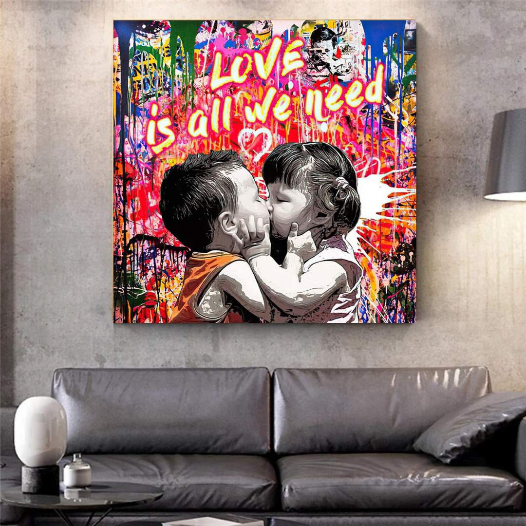Banksy Love is All We Need Graffiti Canvas Wall Art Print - Modern Urban Home Decor for Living Room, Bedroom & Office