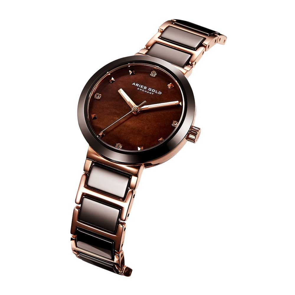Aries Gold Enchant Persia L 5006Z RG BRMP Brown Ceramic Women's Watch - Elegant Luxury Timepiece for Business, Parties & Special Occasions