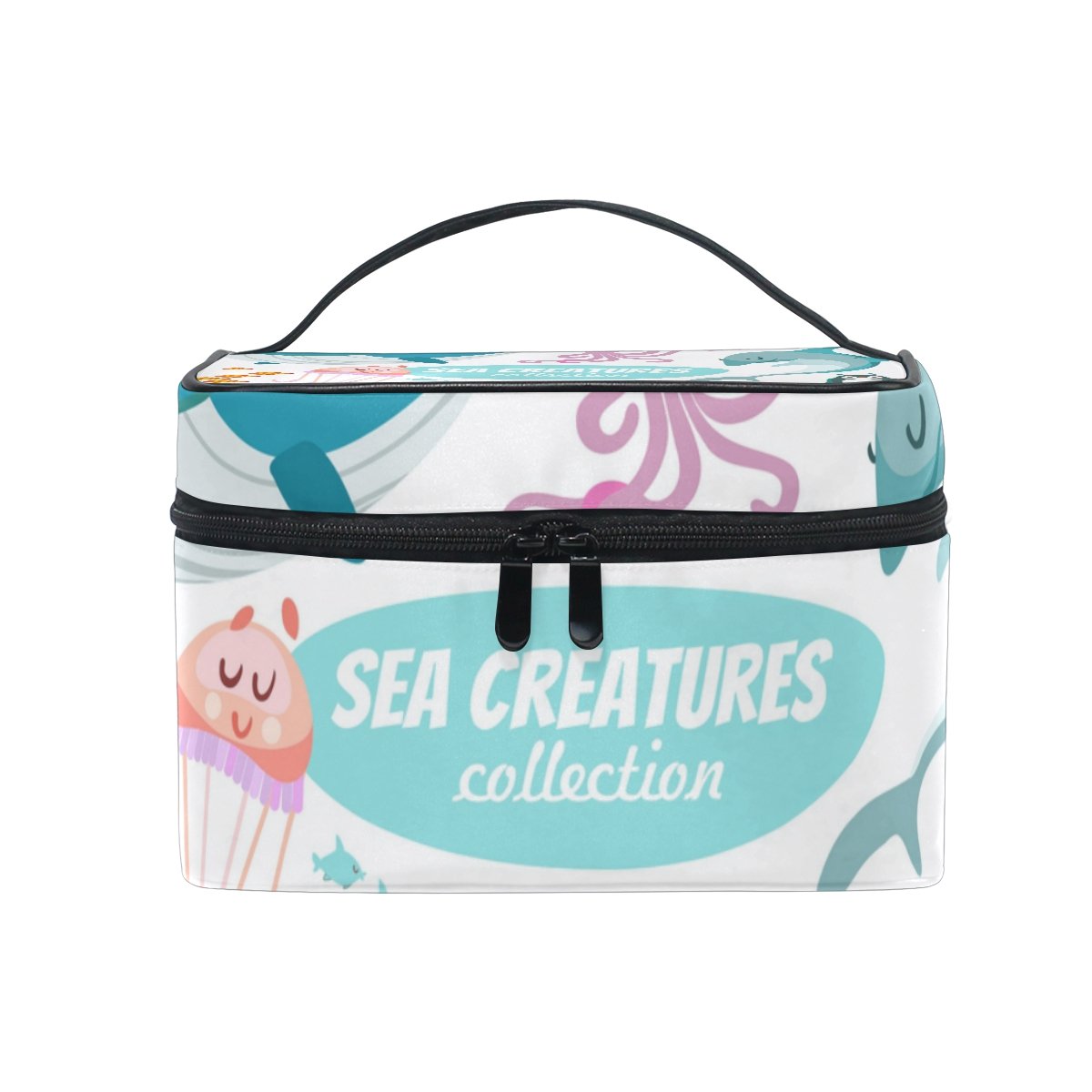 Sea Creatures Collection Cosmetic Bag - Waterproof Travel Makeup Train Case & Storage Organizer for Women | Perfect for Beach Trips, Vacation Essentials & Daily Makeup Organization