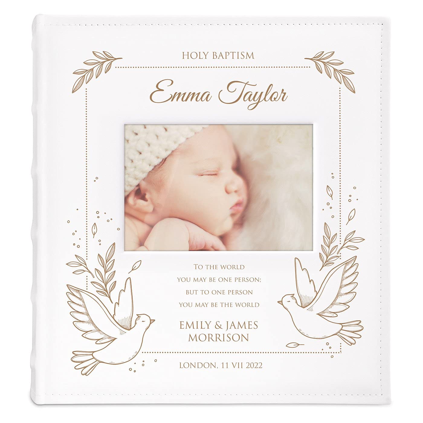 Engravable White Cover Photo Album for Kids - Personalized Birthday Gift & Memory Scrapbook with Picture Frame - Perfect for Children's Keepsakes, Baby Shower Gifts & Family Photo Preservation