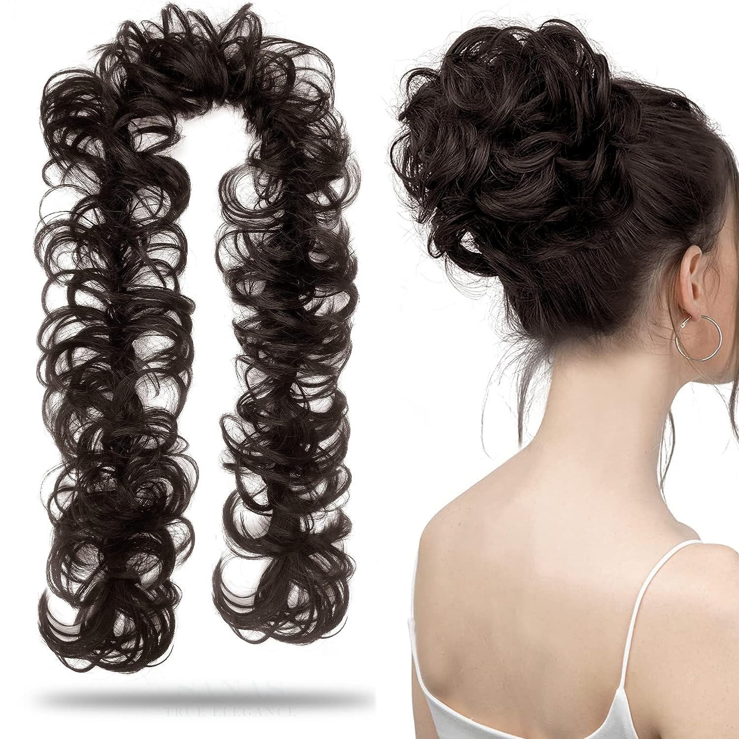 BLUSHIA Heat Resistant Synthetic Hair Wrap - Messy Curly Updo Hairpiece in Chocolate Brown | Perfect for Weddings, Parties & Everyday Styling