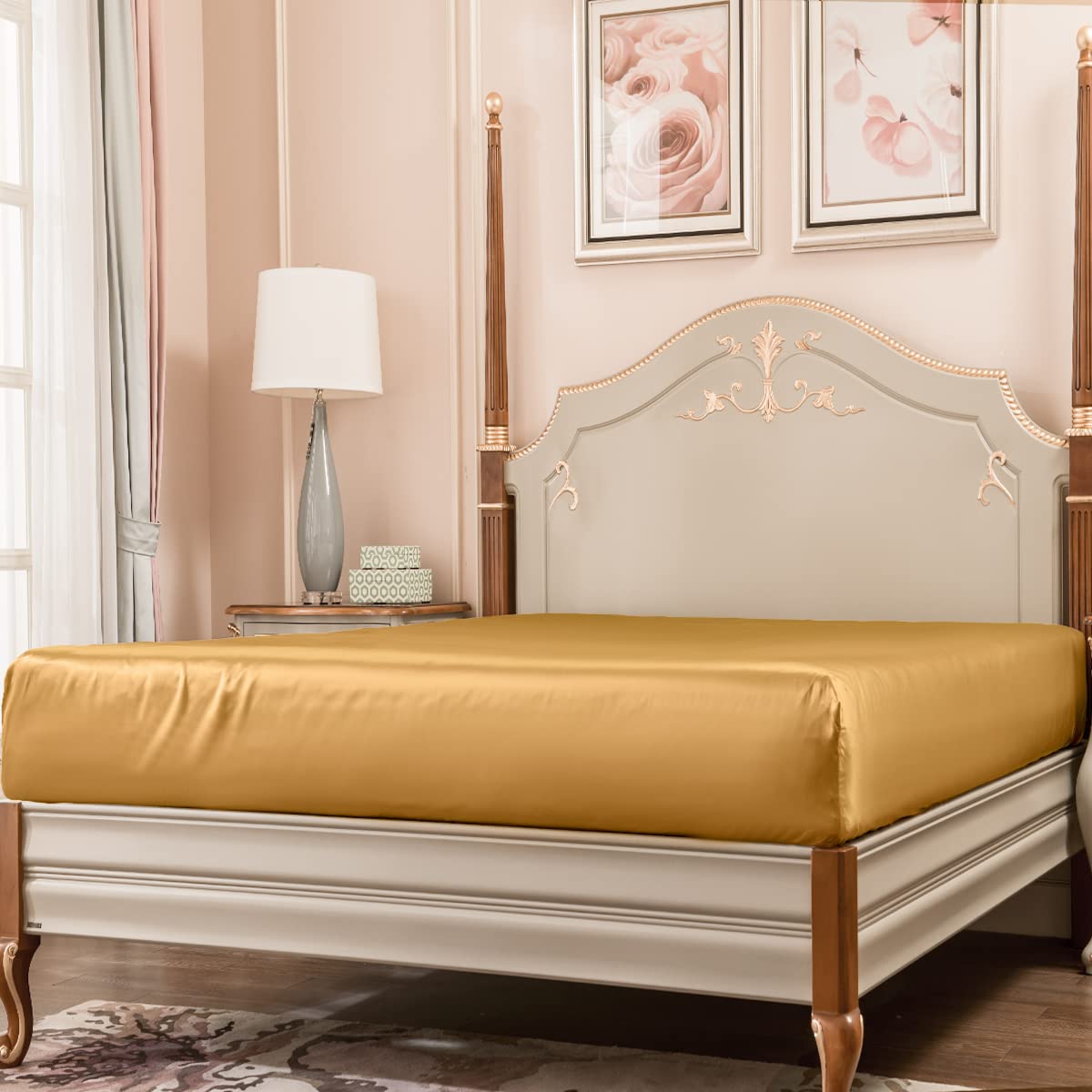 Premium 6A+ Grade Mulberry Silk Fitted Sheet Queen Size - 23 Momme 100% Real Silk, Fits Mattress Up to 16