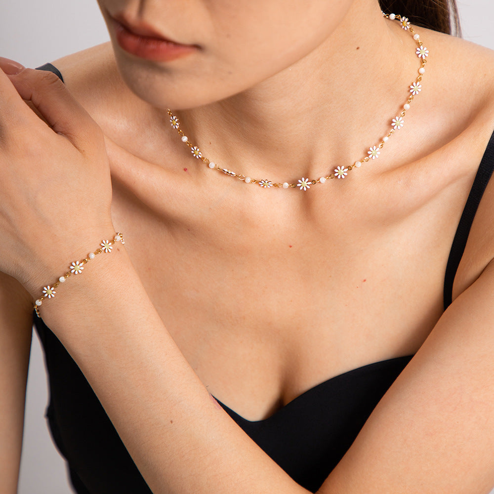 Charming Enamel Flower Bracelet & Necklace Set for Women - Elegant Jewelry Gift for Birthday, Anniversary & Valentine's Day | JDB635 | Perfect for Everyday Wear, Date Nights & Special Occasions