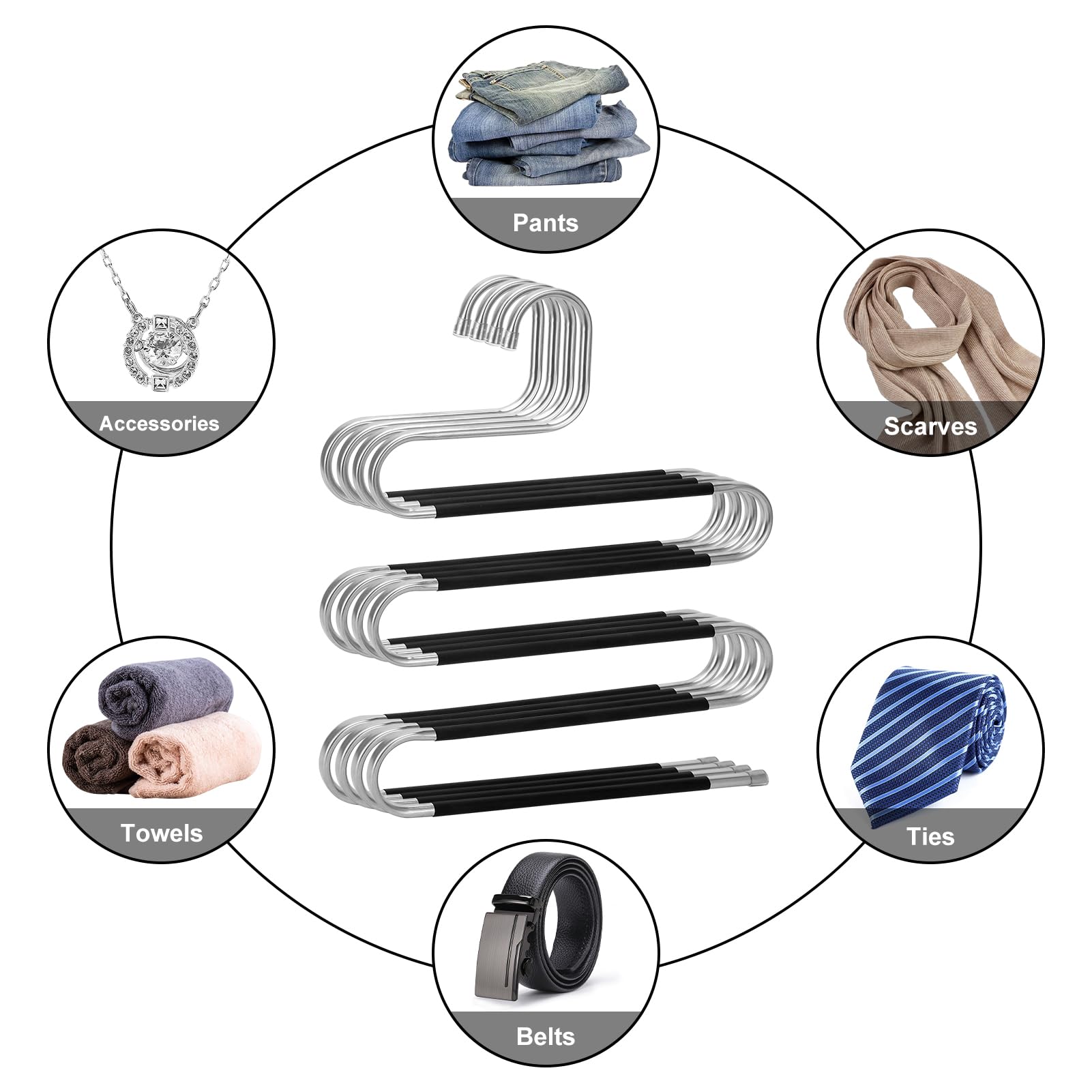 Space Saving Pants Hangers 4-Pack - Stainless Steel Non-Slip Closet Organizers for Jeans, Scarves, Towels & Leggings - Perfect for Small Closets & Wardrobe Organization