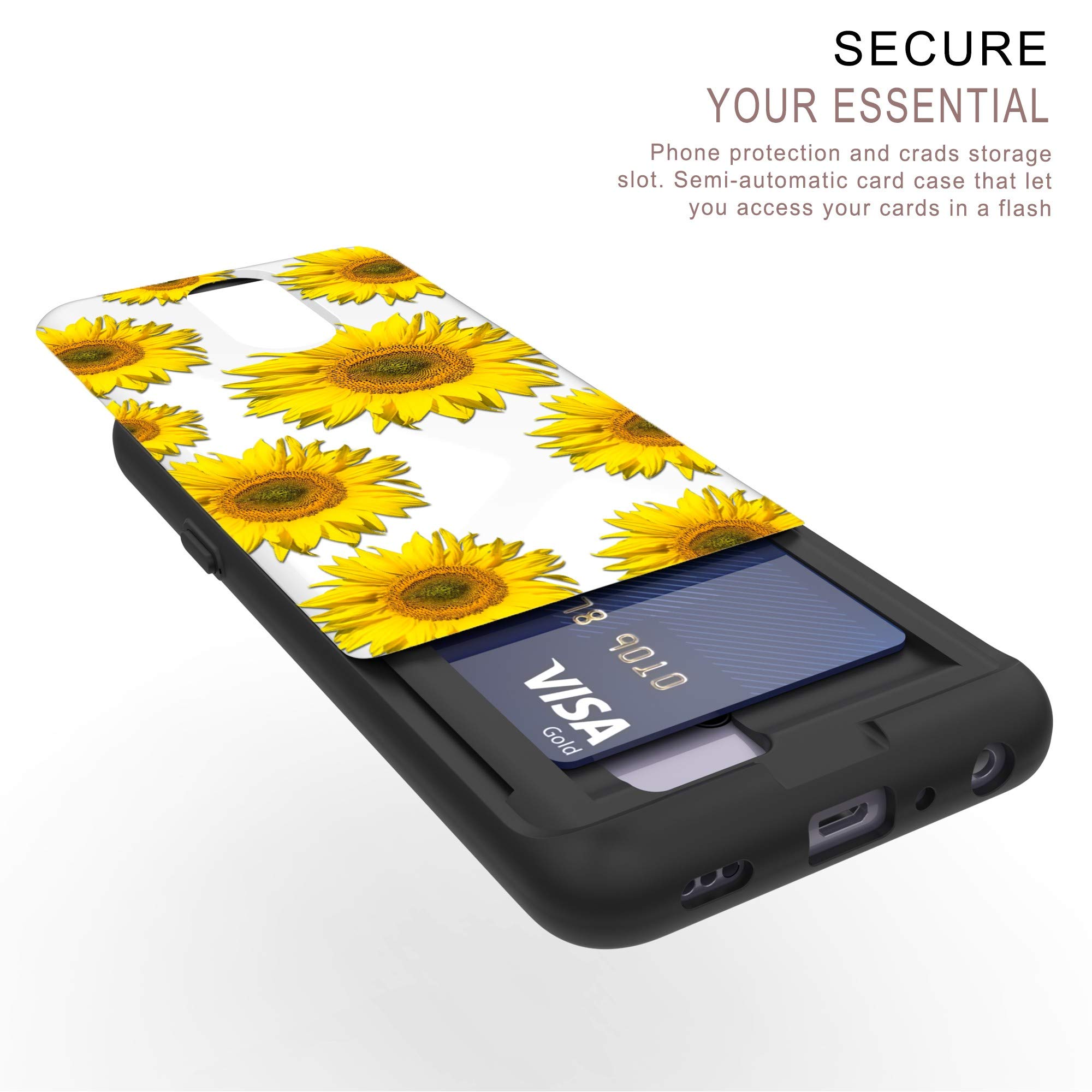 LG K40/K12+/Solo LTE Case - Slim Dual Layer Wallet Design with Card Holder & Wireless Charging | Sunflower Pattern | Perfect for Work, Travel, and Everyday Use