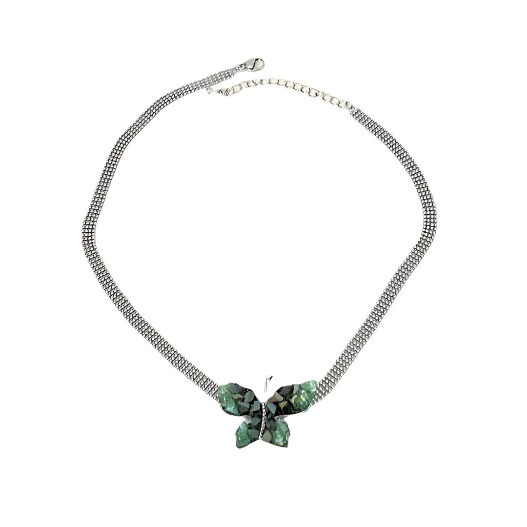 Elegant Crystal Butterfly Charm Tennis Choker Necklace for Women | Trendy Layered Necklace for Party, Date Night & Special Occasions | HN2714