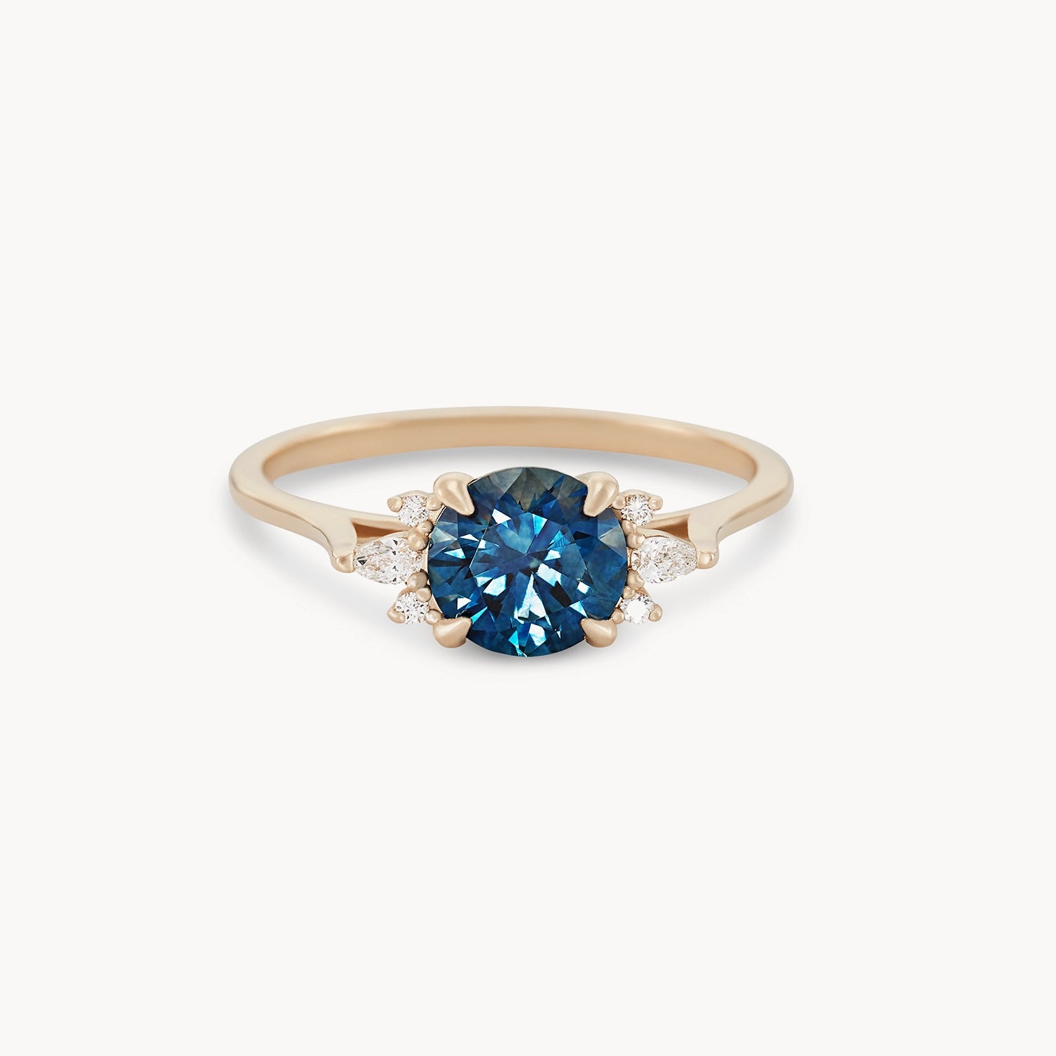 14K Yellow Gold Round Blue Sapphire Ring - Unique Midnight Blue Moon Design | Perfect for Engagement, Wedding & Special Occasions