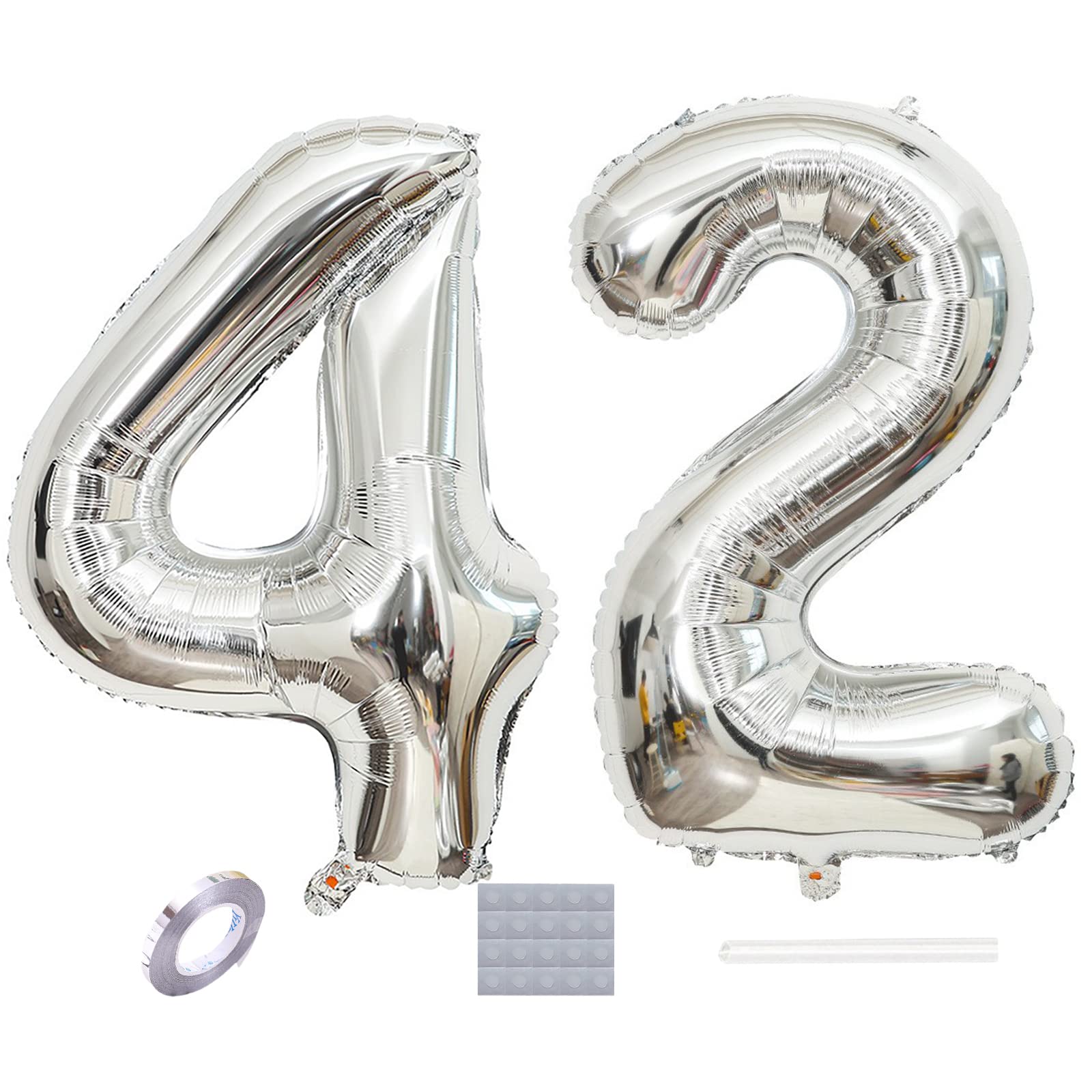 40 Inch Silver Number 42 Jumbo Foil Balloons for 42nd Birthday Party, Wedding Anniversary Decorations, Prom & Photo Props - Perfect for Milestone Celebrations, Gender Reveals & Special Event Decor