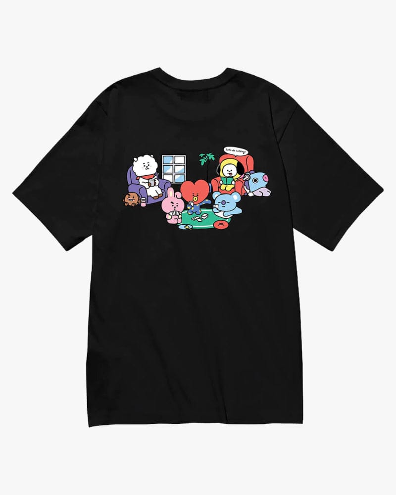 BT21 Healing Time Black T-Shirt - Cute Kpop BTS Merchandise for Fans - Perfect for Concerts, Gifts, and Casual Wear