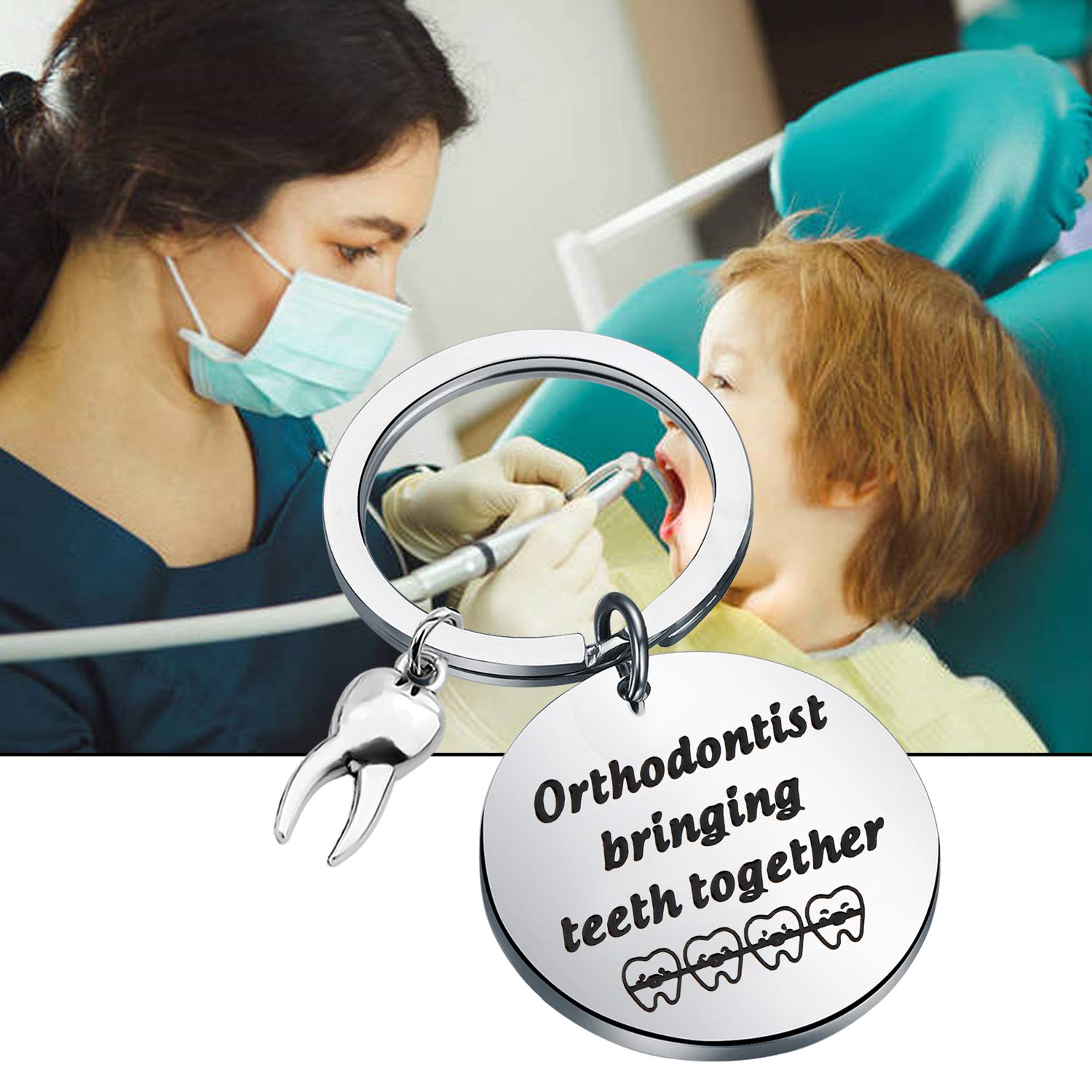 Orthodontist Keychain - Thoughtful Dentist & Dental Hygienist Gift for Teeth Lovers - Perfect for Graduation, Appreciation & Office Decor (Bringing Teeth Together Design)
