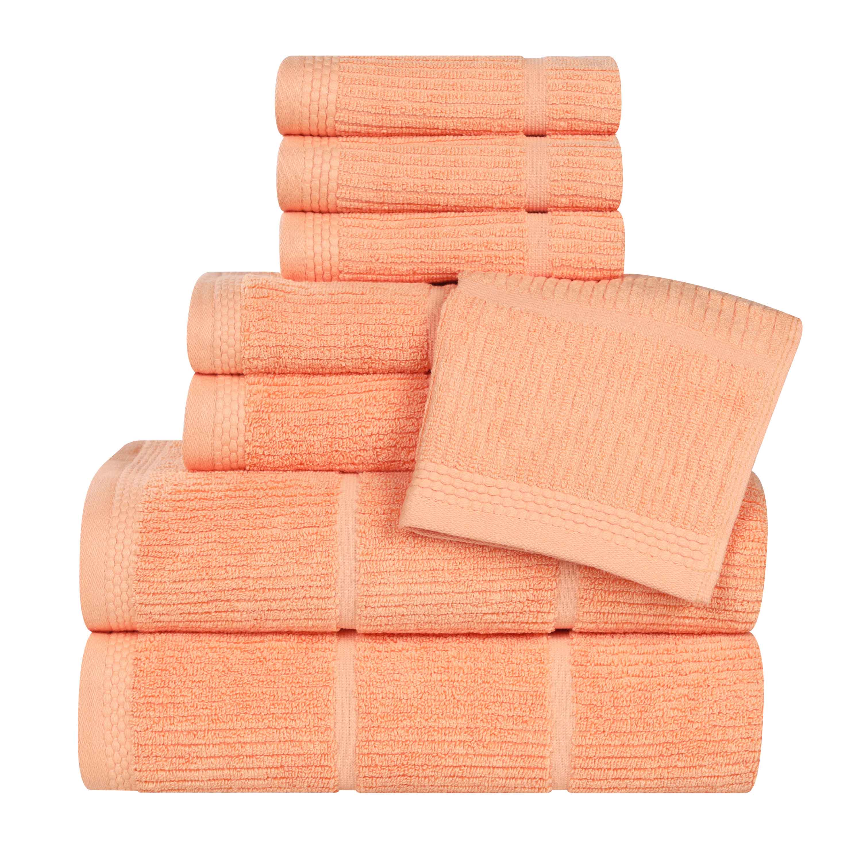 Milo Smart Twist Cotton 8-Piece Towel Set - Soft, Absorbent & Durable Bath Towels for Home, Gym, Spa & Travel - Ribbed Design for Enhanced Comfort