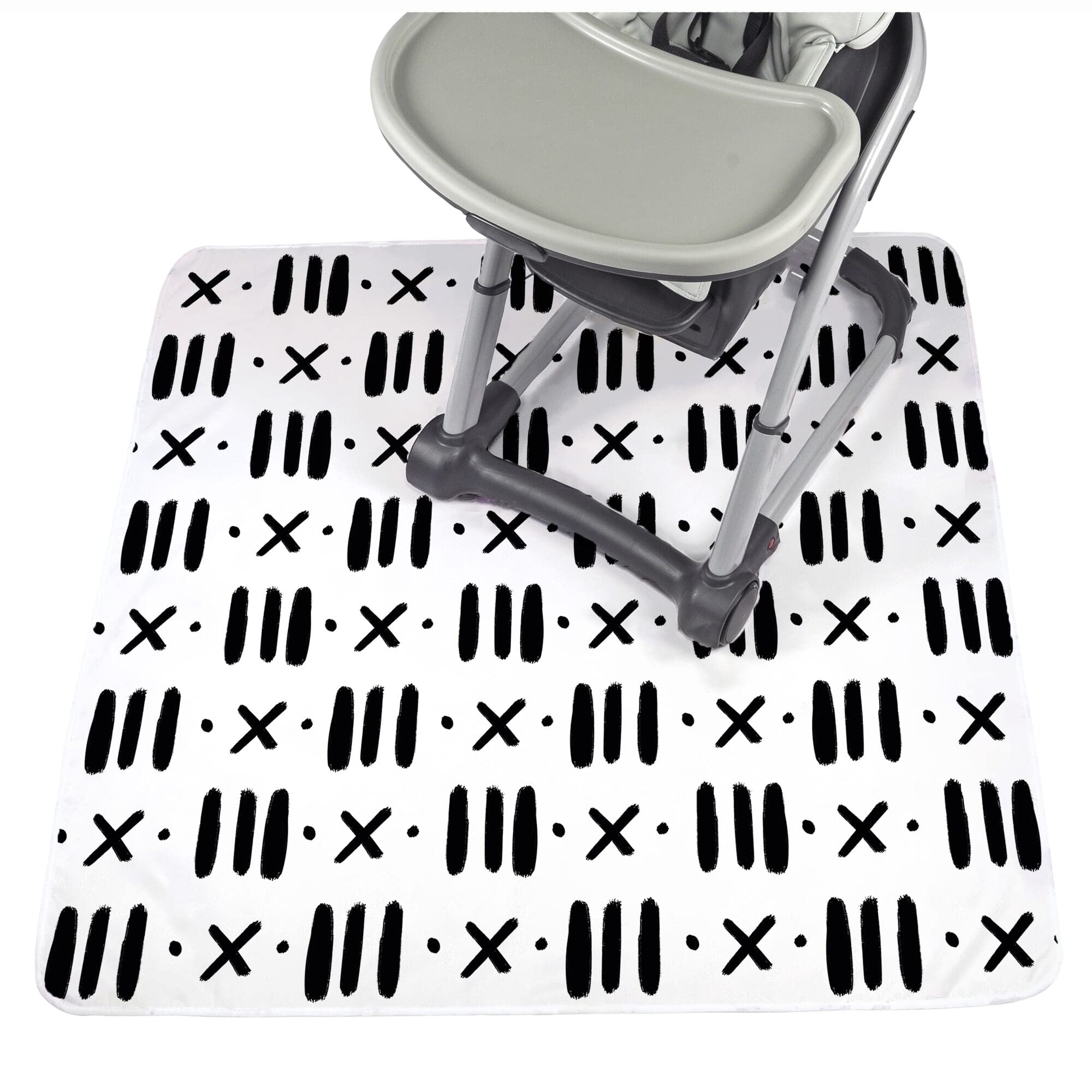 JumpOff Jo - Large 51x51 Inch Waterproof & Washable Baby Splat Mat for High Chairs, Booster Seats & Tables - Protects Floors & Carpets from Food Spills, Messy Crafts - Black & White Design - Perfect for Mealtime, Arts & Crafts, Playtime