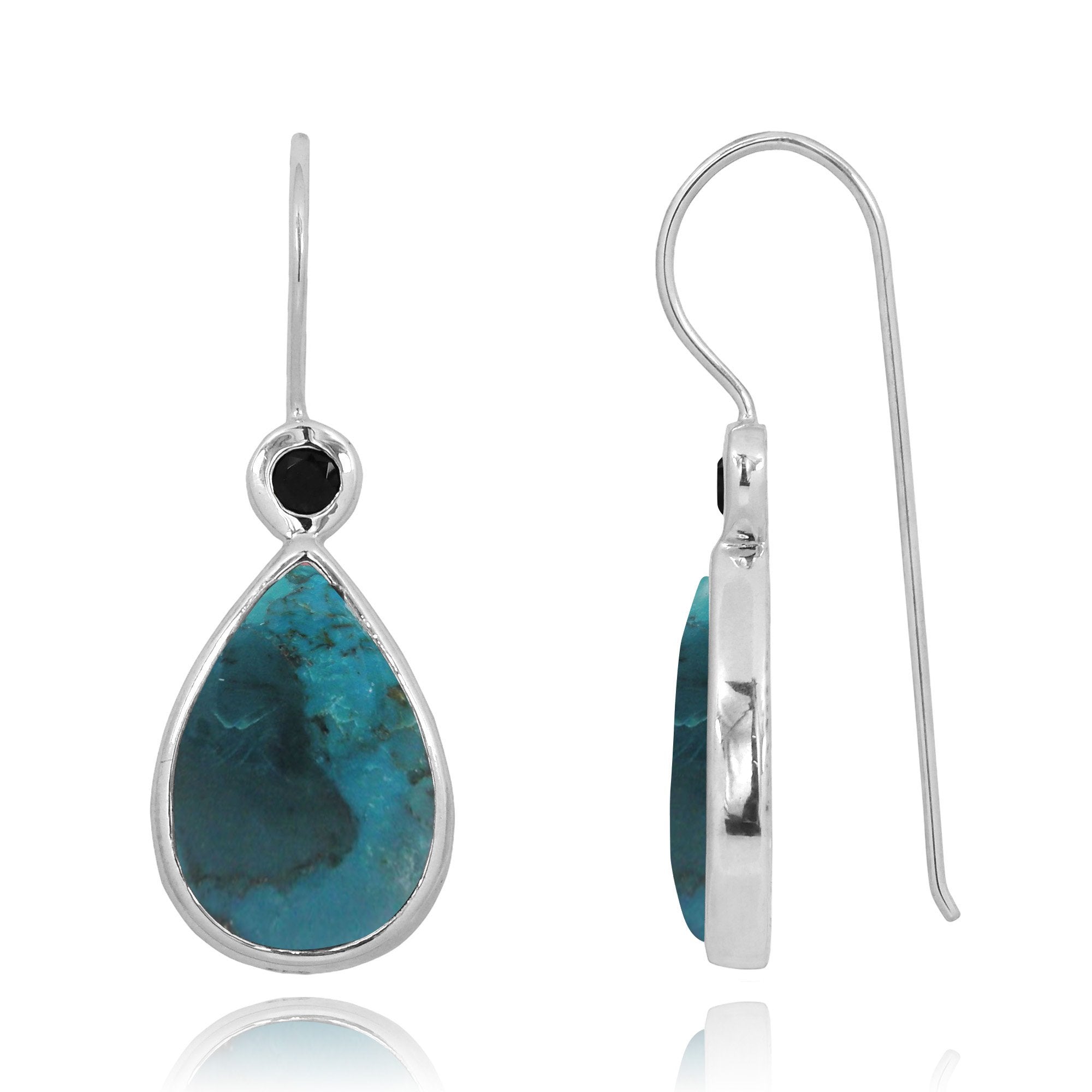Compressed Turquoise French Wire Earrings with 10-Shape Black Spinal Stone - Elegant Boho Jewelry for Women, Perfect for Parties & Everyday Wear