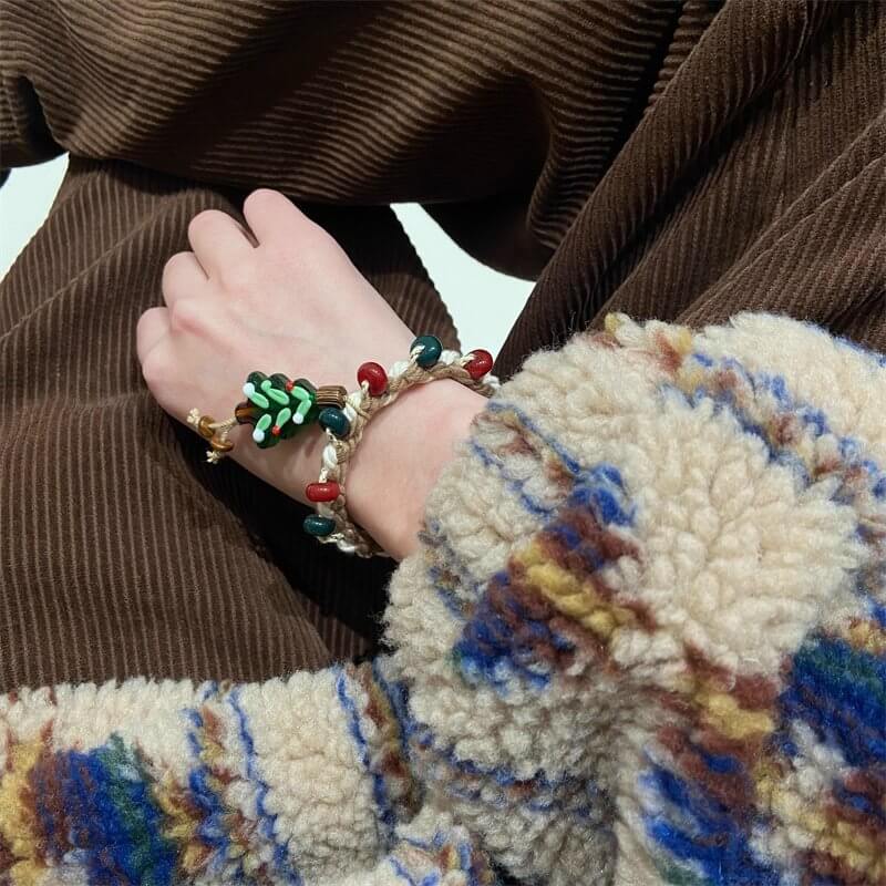 Gingerbread Snowman Charm Cute Woven Braided Christmas Bracelet | Holiday Gift for Women, Girls | Perfect for Christmas Parties, Festive Outfits & Winter Accessories