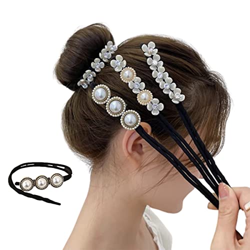 4pcs Rhinestone Hair Bun Maker with Pearl & Flower - Hair Styling Tool for Girls Party & Wedding