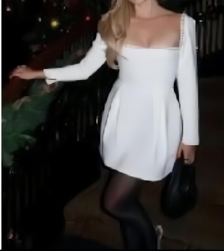 Elegant White Satin Short Wedding Dress for Women - Square Neck Long Sleeve Bridal Gown, Size 4 | Perfect for Beach Weddings, Vow Renewals & Homecoming Parties