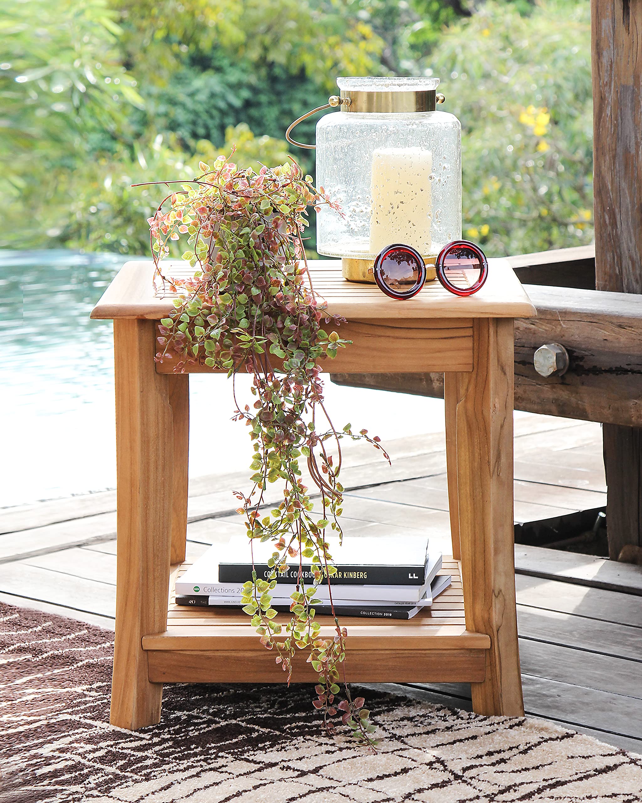Cambridge Casual Wood Mosko Square Side Table with Shelf - Natural Teak Finish - Perfect for Living Room, Bedroom, or Patio Decor