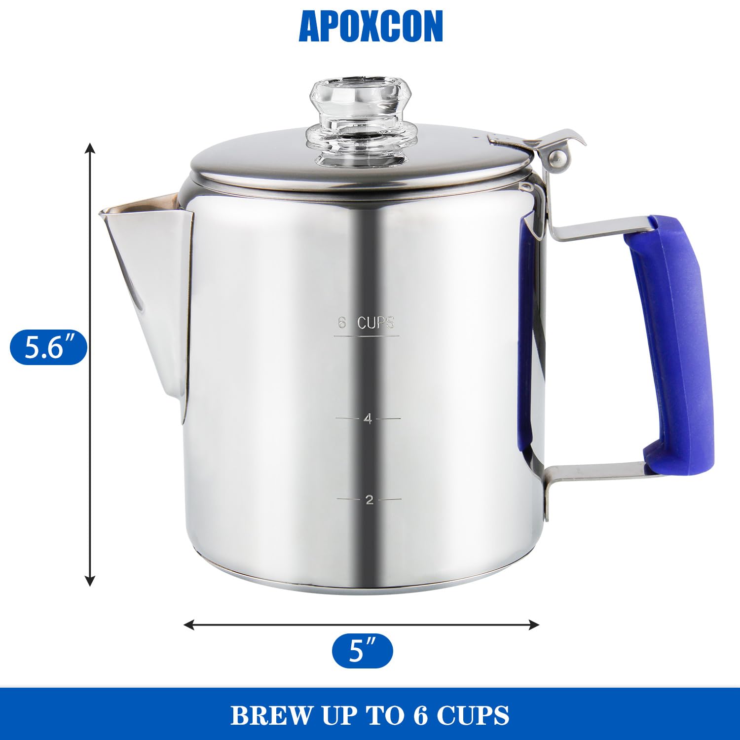Premium Stainless Steel Percolator Coffee Pot - 6 Cup Stovetop Coffee Maker with Borosilicate Glass Knob & Heat-Resistant Handle for Camping, Home & Office Use - Compatible with Gas Stove, Campfire & Induction Cooktop - Durable & Versatile Coffee Brewing Solution