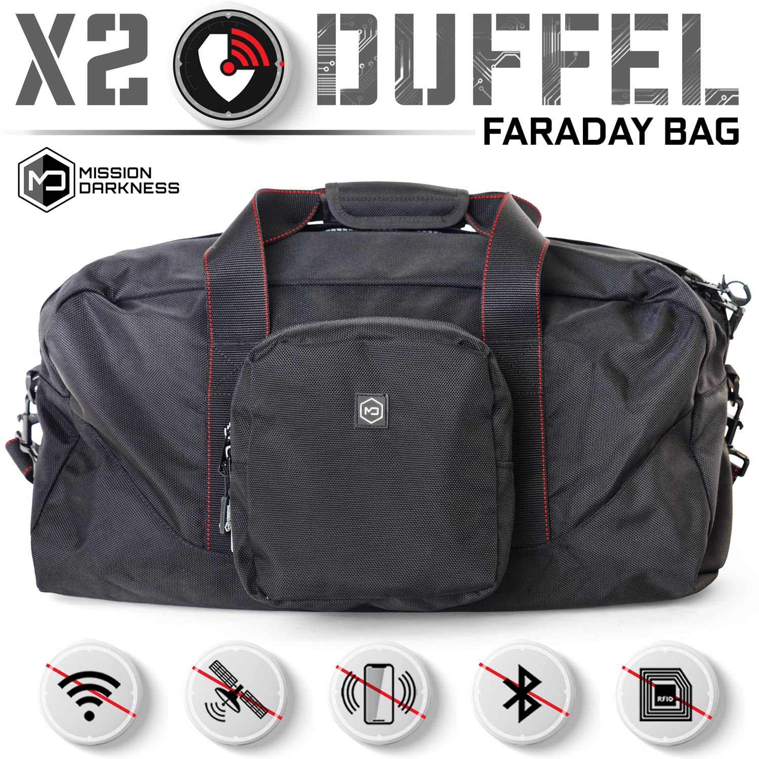 Mission Darkness X2 Faraday Duffel Bag with Detachable MOLLE Pouch (Gen 2) - Military-Grade RF Shielding for Electronics, Phones & Digital Forensics - Signal Blocking & Data Privacy Protection for Travel, EDC & Security Professionals
