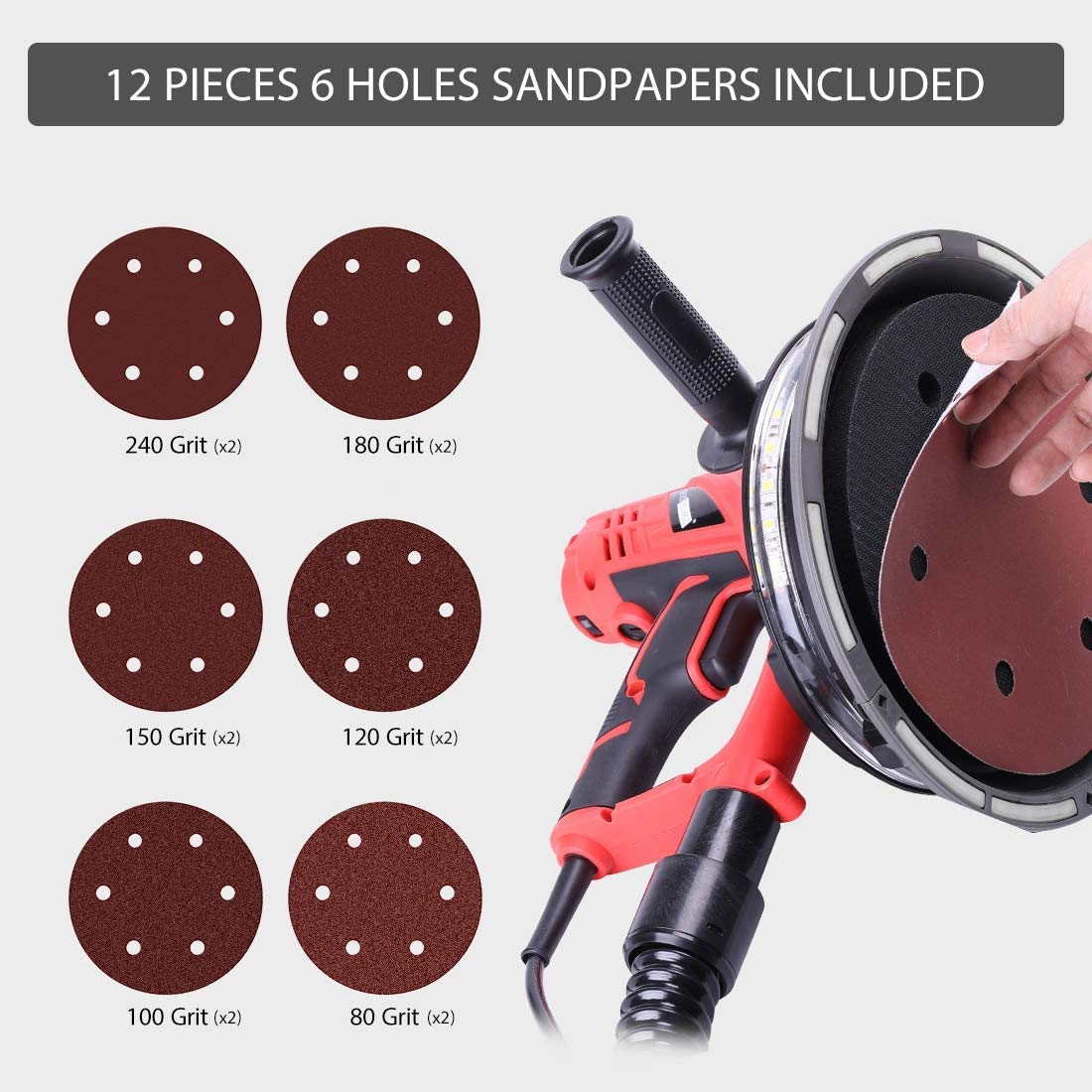 VIVOHOME 850W Electric Drywall Sander with Adjustable Speed, Auto Vacuum System, LED Light & Dust Bag - Perfect for Drywall Sanding, Wall Repair, Home Renovation & DIY Projects