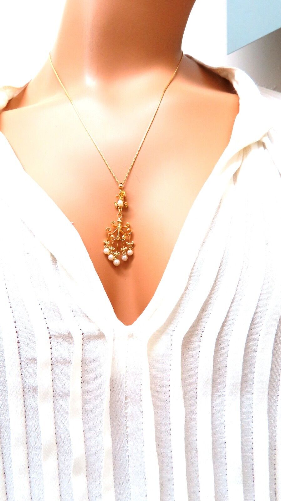 4mm Freshwater Pearl Tribal Vintage Style Necklace - 14K Gold Plated, Handmade Boho Jewelry for Women, Perfect for Weddings, Parties & Everyday Wear