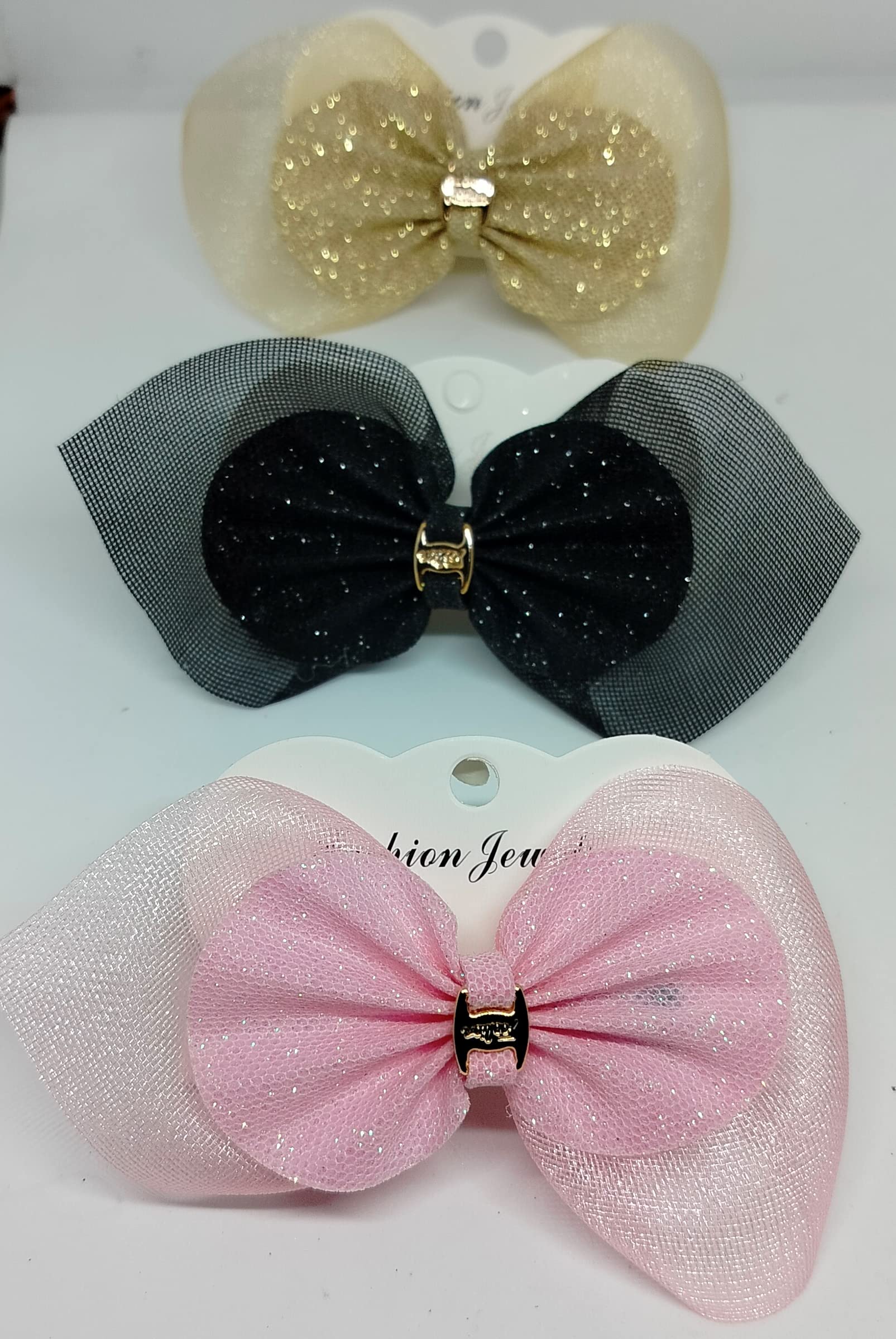 Golden Lion Big Bow Glitter Sparkle Hair Clips for Girls (6-Piece Set) | Soft Baby Hair Accessories | Comfortable & Stylish Hair Pins for Toddlers | Cute Hair Bows for Baby Girls | Perfect for Parties, Photos & Everyday Wear