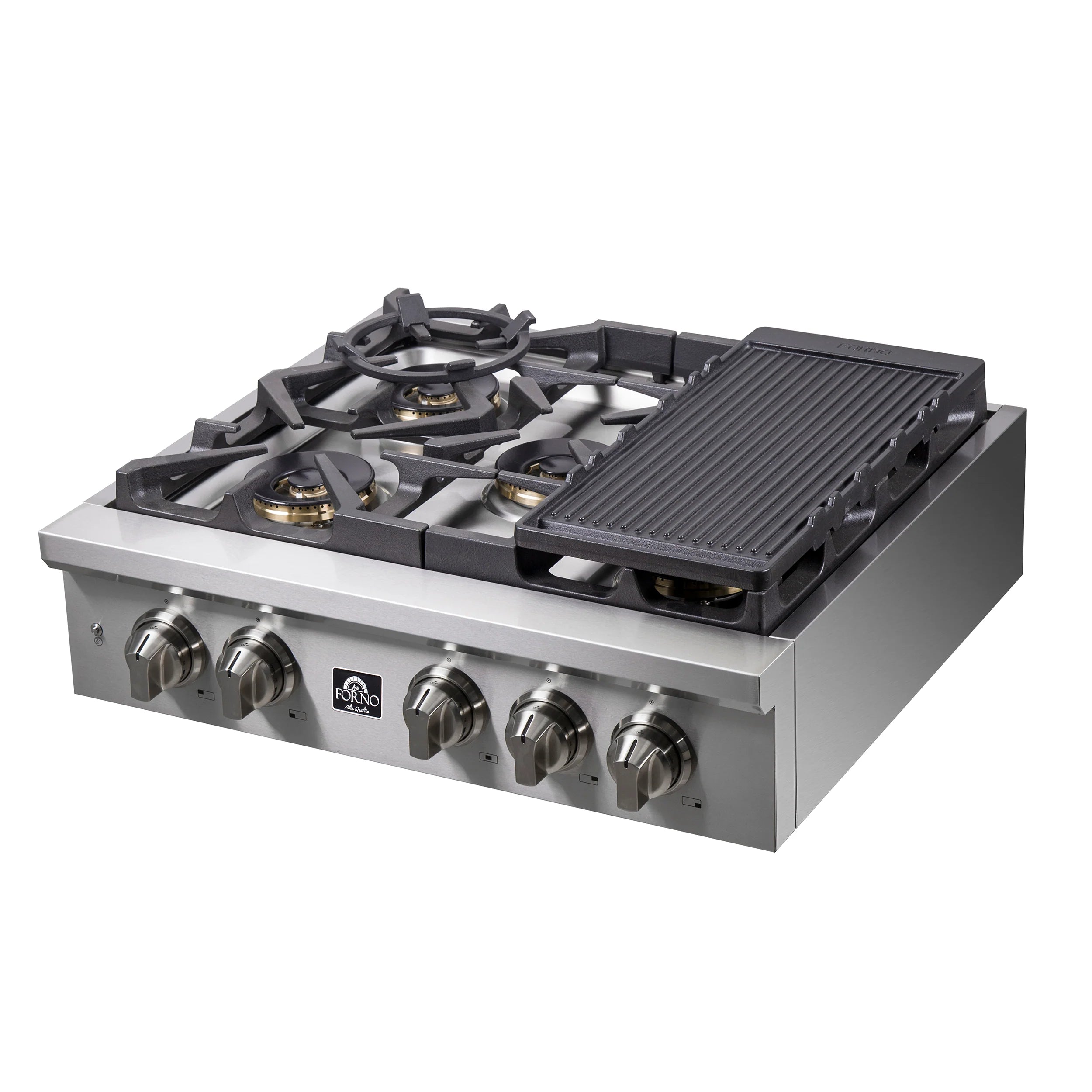 Forno Spezia 30 Inch 5 Burner Gas Cooktop with Wok Ring & Griddle - Stainless Steel Professional Stove Top FCTGS5751 for Home Kitchen Cooking, Stir Fry & Grilling