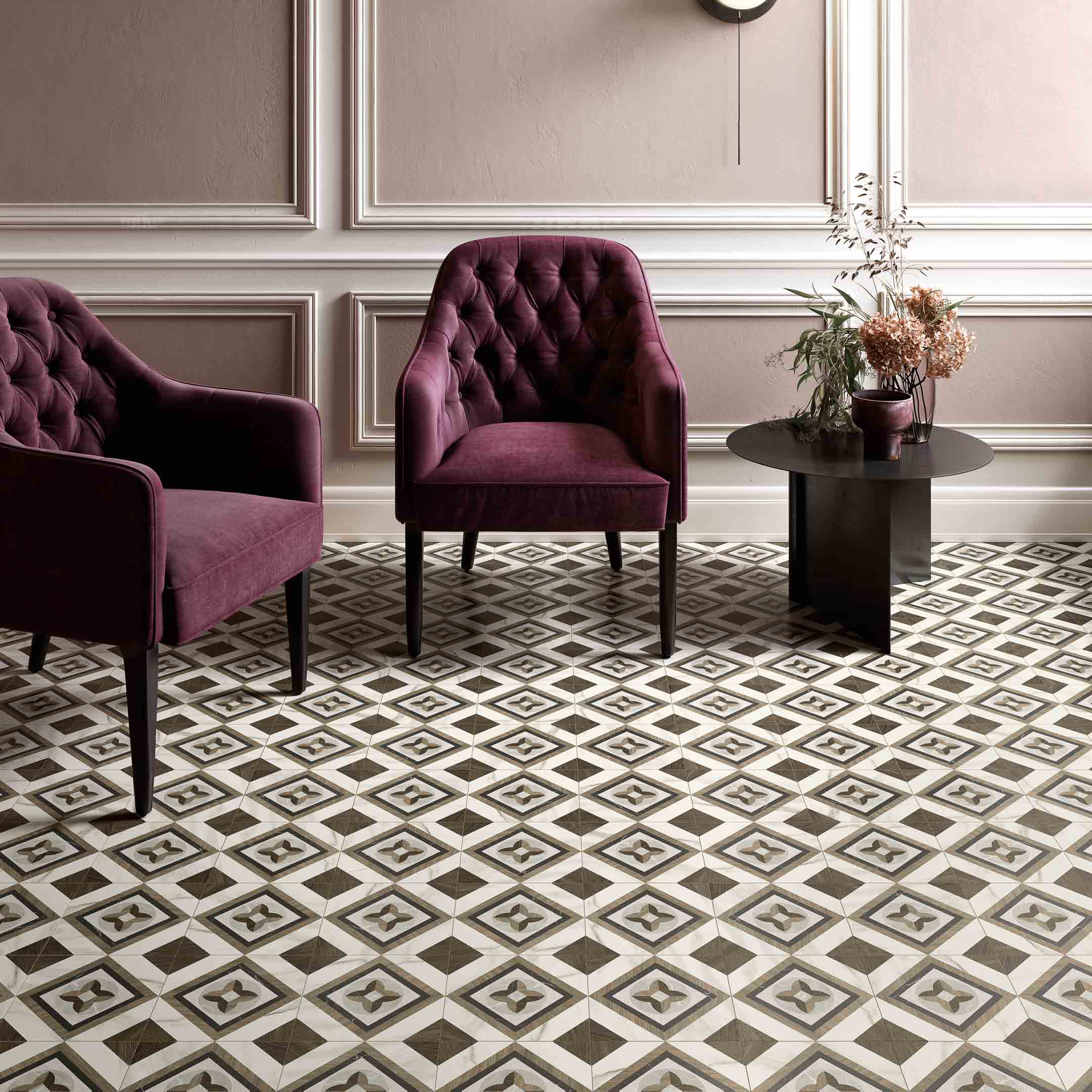 Intarsi Glam 8x8 Encaustic Spanish Pattern Floor & Wall Tile - Perfect for Kitchen Backsplash, Bathroom, and Mediterranean Style Home Decor