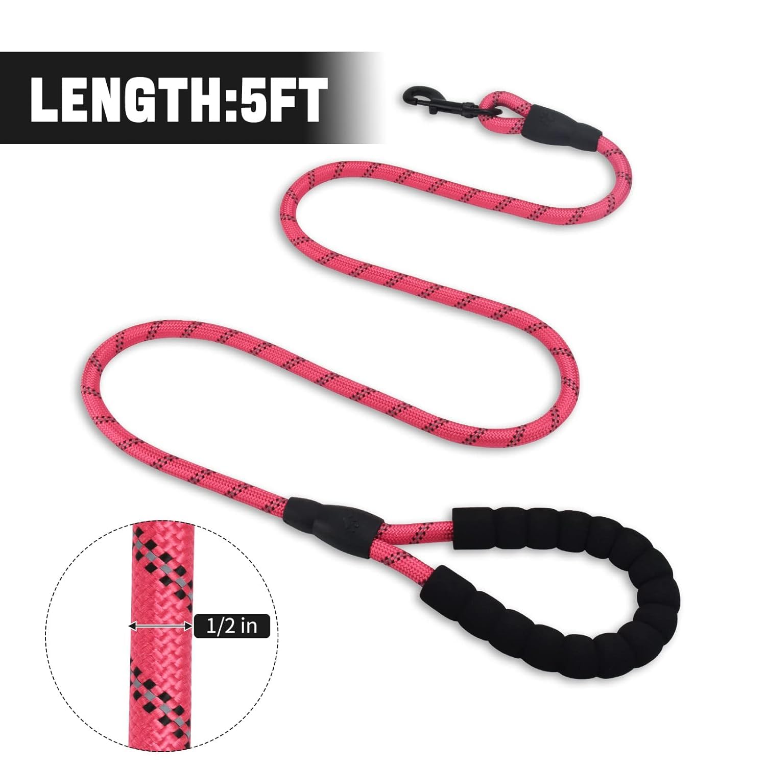 **5FT Reflective Dog Leash for Small to Medium Dogs - Heavy Duty Training & Walking Rope with Soft Padded Handle, Durable Hook - Perfect for Night Walks, Jogging & Outdoor Adventures (Color May Vary)**