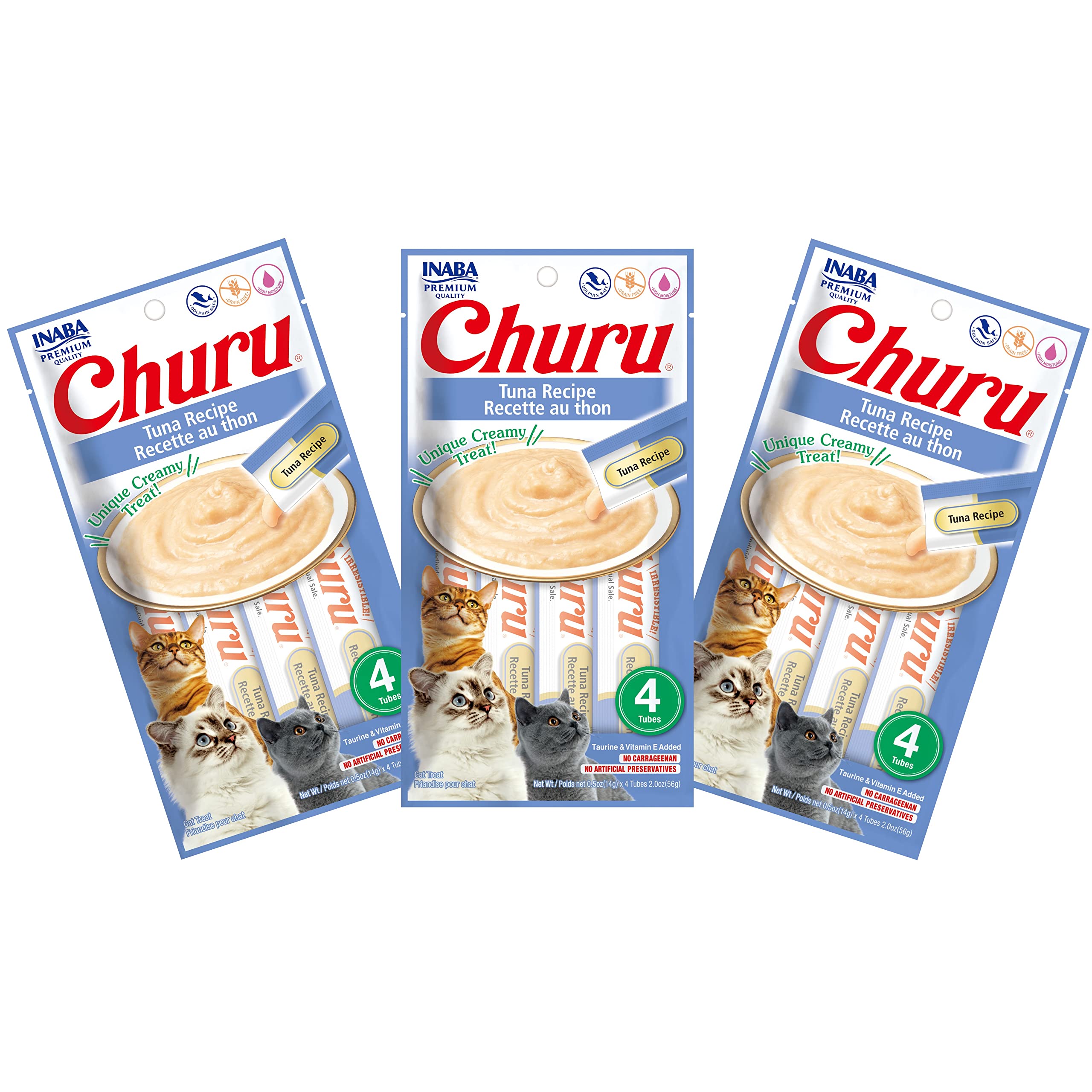 INABA Churu Tuna Recipe Lickable Cat Treats - Grain-Free Puree Natural Cat Snacks (12 Tubes) - Perfect for Training, Bonding & Hydration