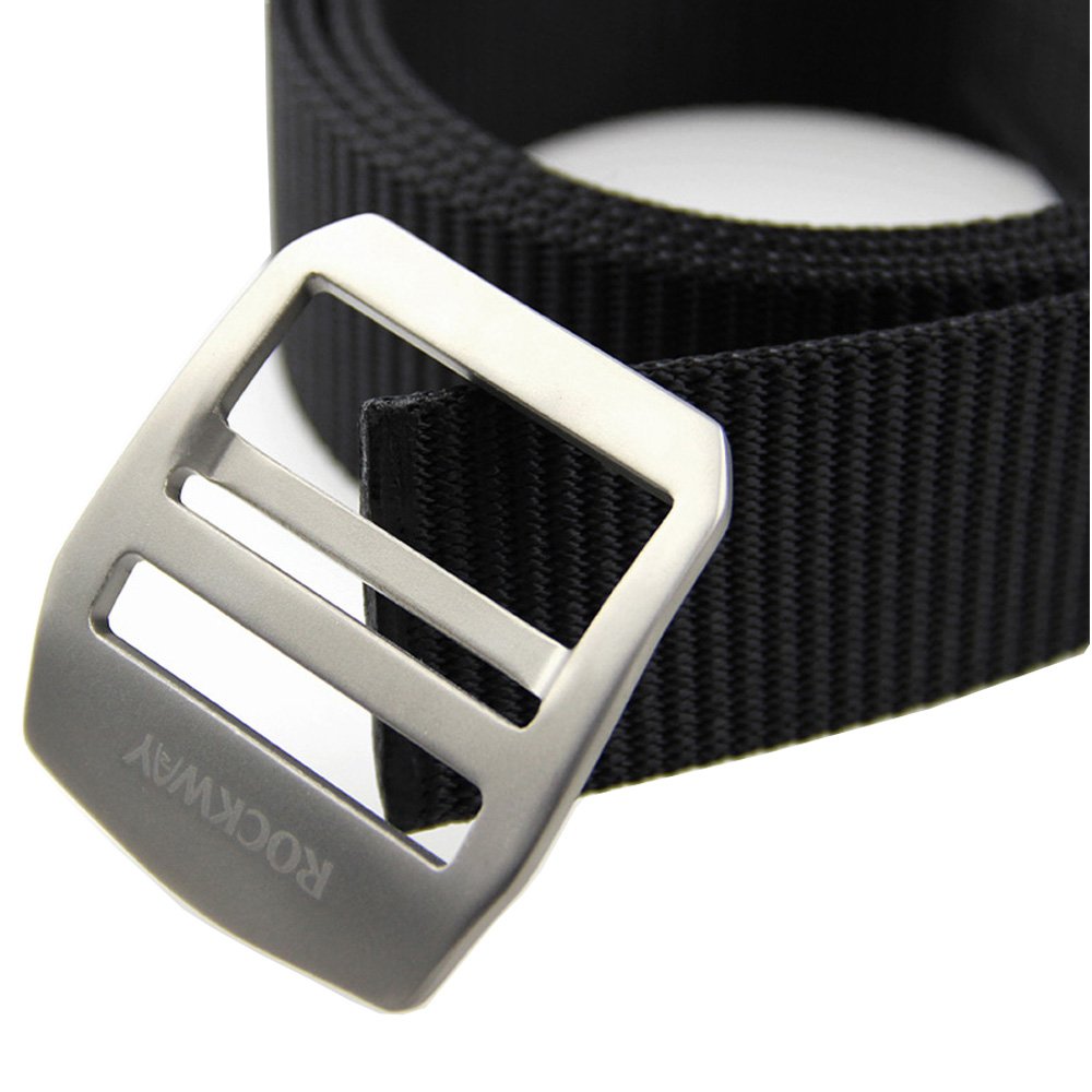 Rockway Men's Tactical Titanium Buckle Nylon Web Belt - Heavy Duty Military Belt with 1 Titanium Buckle & 2 Adjustable Straps - Perfect for Outdoor, Hiking, Work & Everyday Use